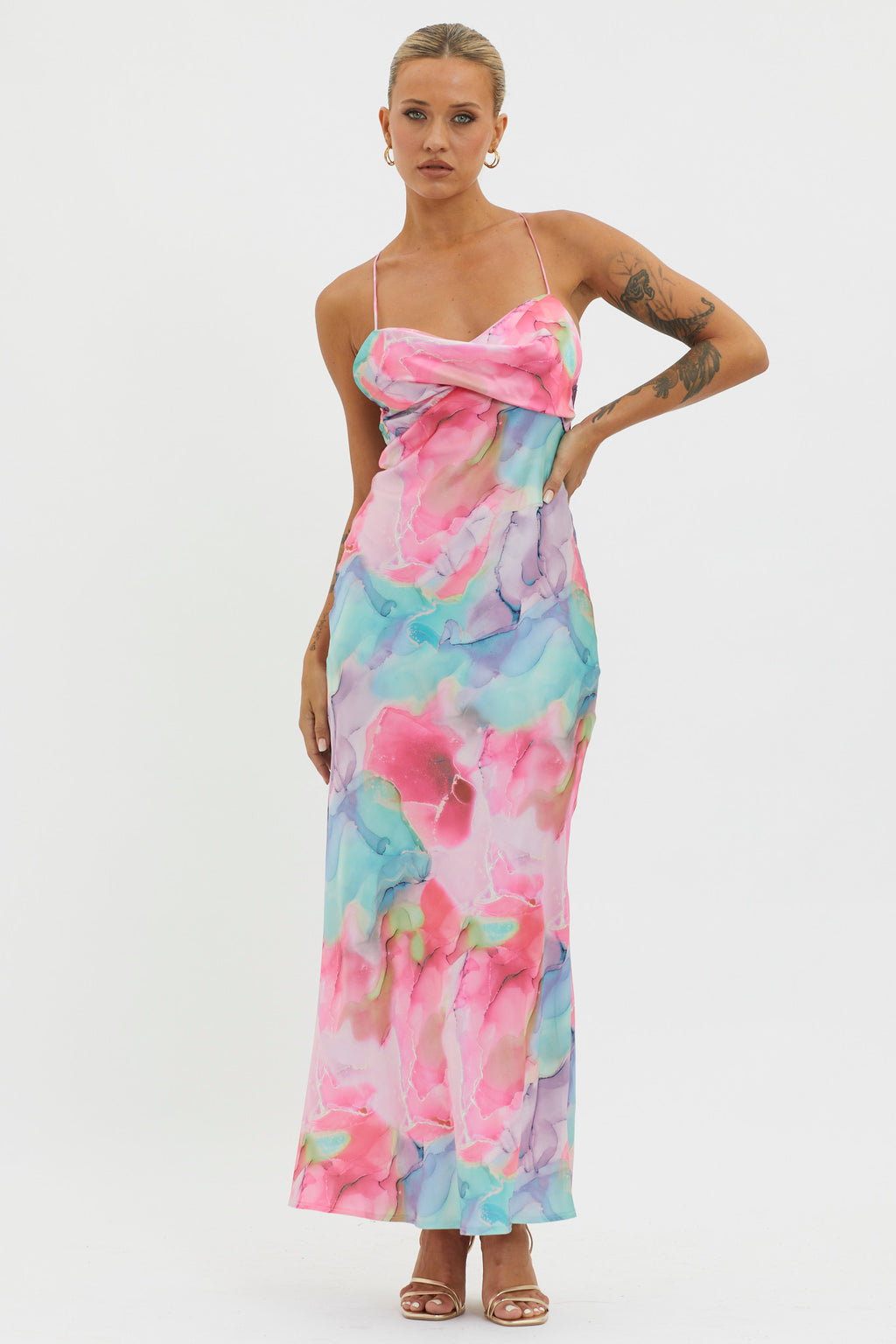 Libby Scoop Back Maxi Dress Abstract Pink by Selfie Leslie