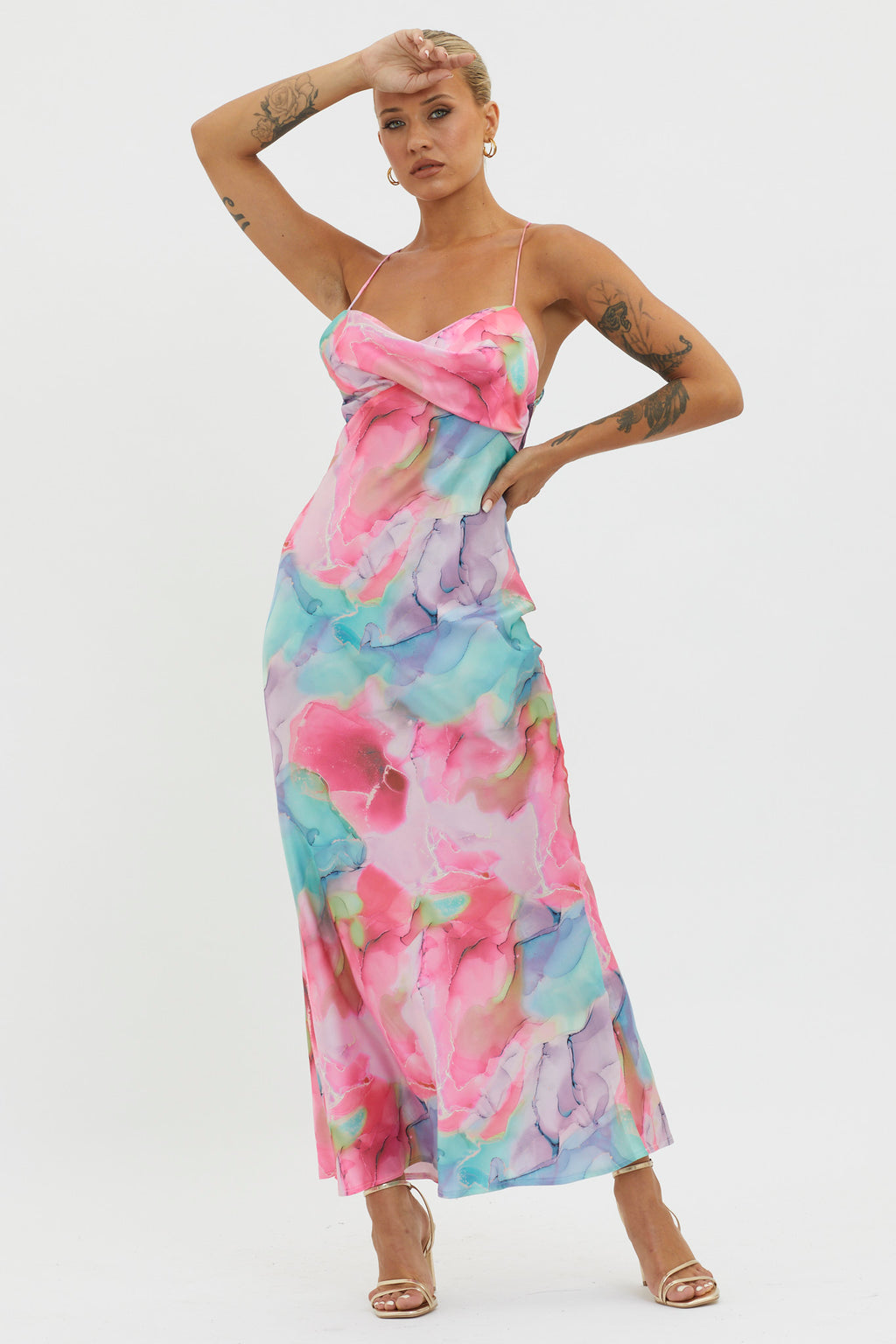 Libby Scoop Back Maxi Dress Abstract Pink by Selfie Leslie