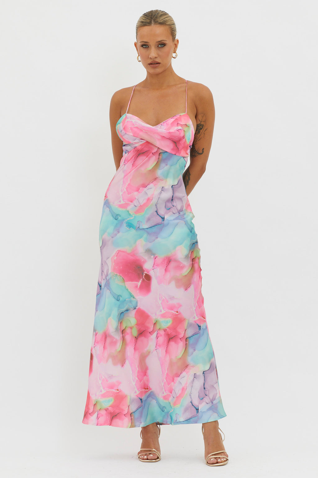 Libby Scoop Back Maxi Dress Abstract Pink by Selfie Leslie