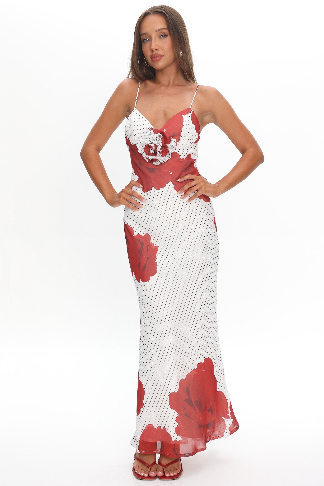 High Roller Rosette Maxi Dress Print White by Selfie Leslie