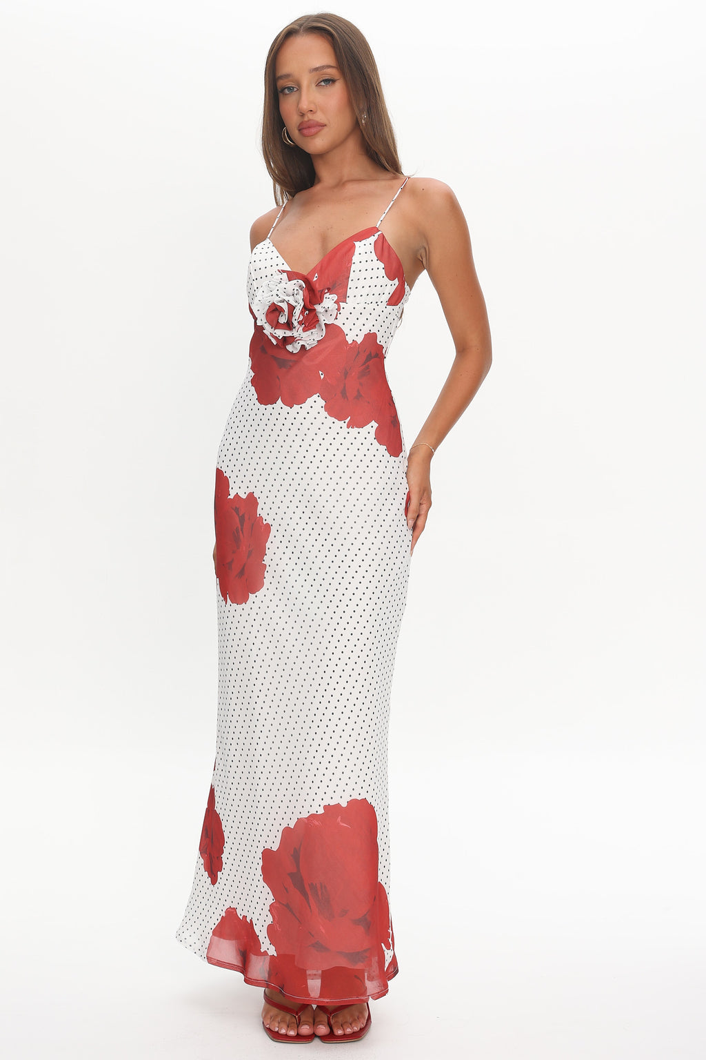 High Roller Rosette Maxi Dress Print White by Selfie Leslie