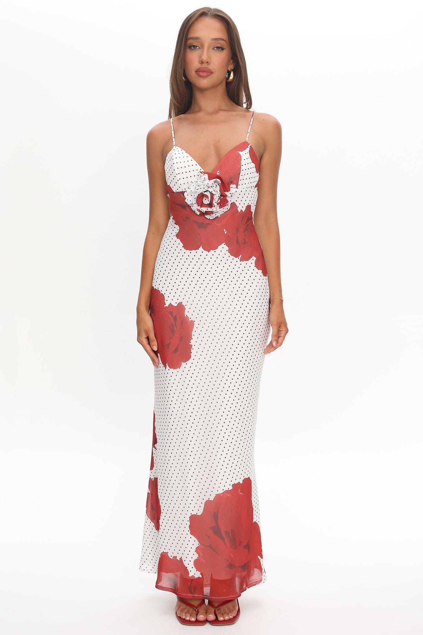 High Roller Rosette Maxi Dress Print White by Selfie Leslie