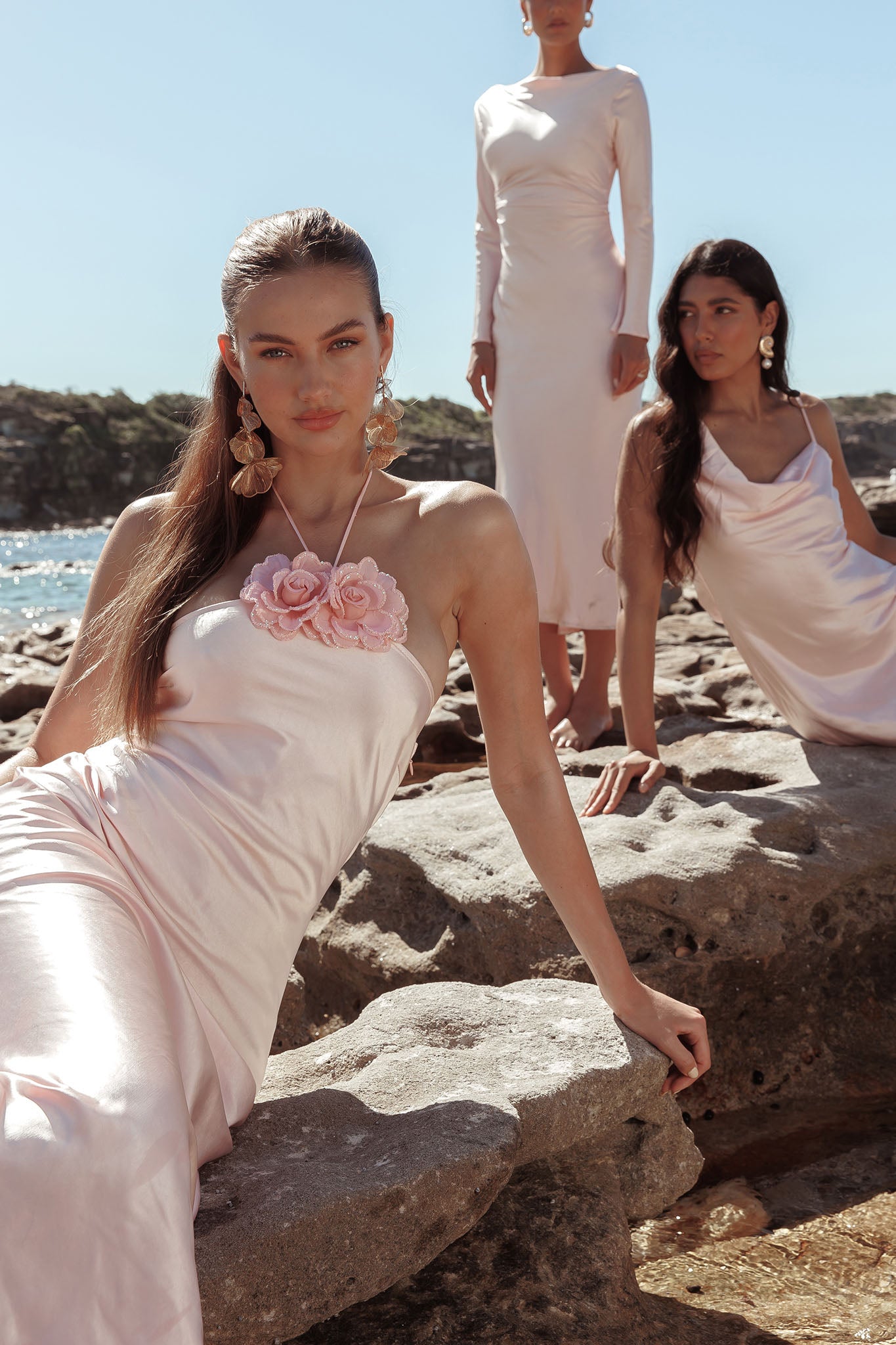 High Roller Flower Decoration Halter Dress Baby Pink by Selfie Leslie