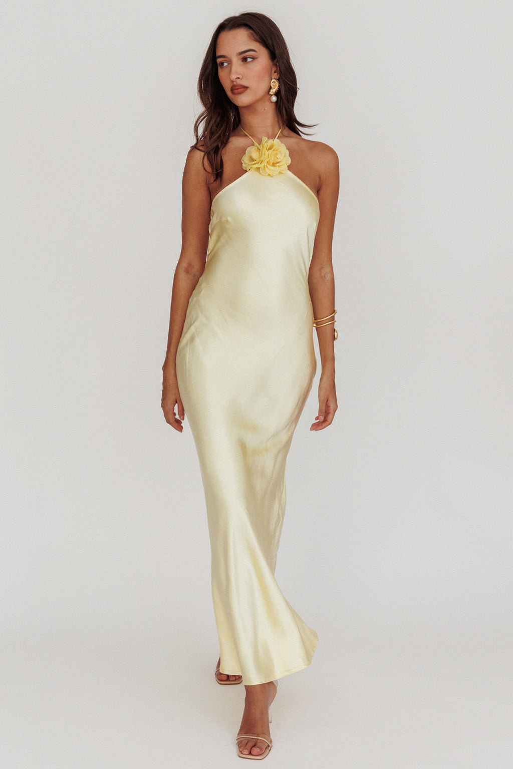 High Roller Flower Decoration Halter Dress Butter - L High Roller Flower Decoration Halter Dress Butter - L