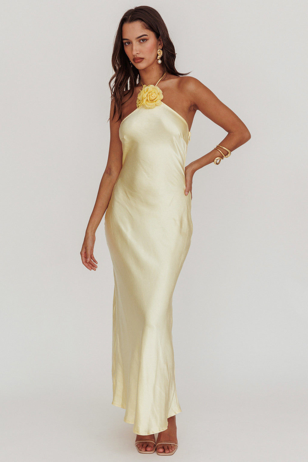 High Roller Flower Decoration Halter Dress Butter by Selfie Leslie