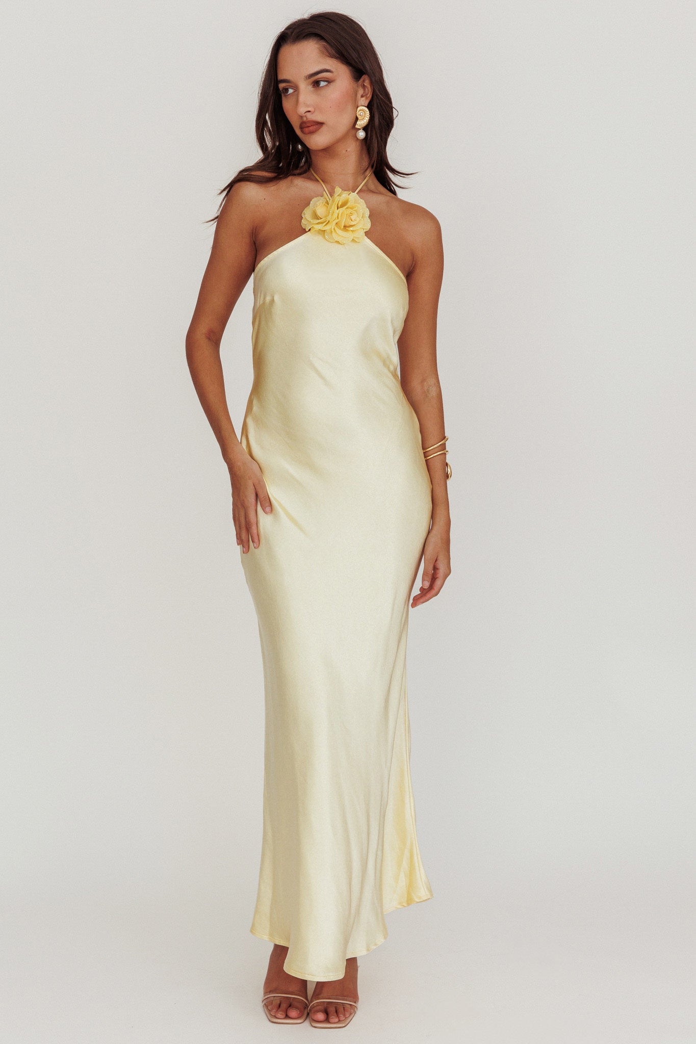 High Roller Flower Decoration Halter Dress Butter - L High Roller Flower Decoration Halter Dress Butter - L