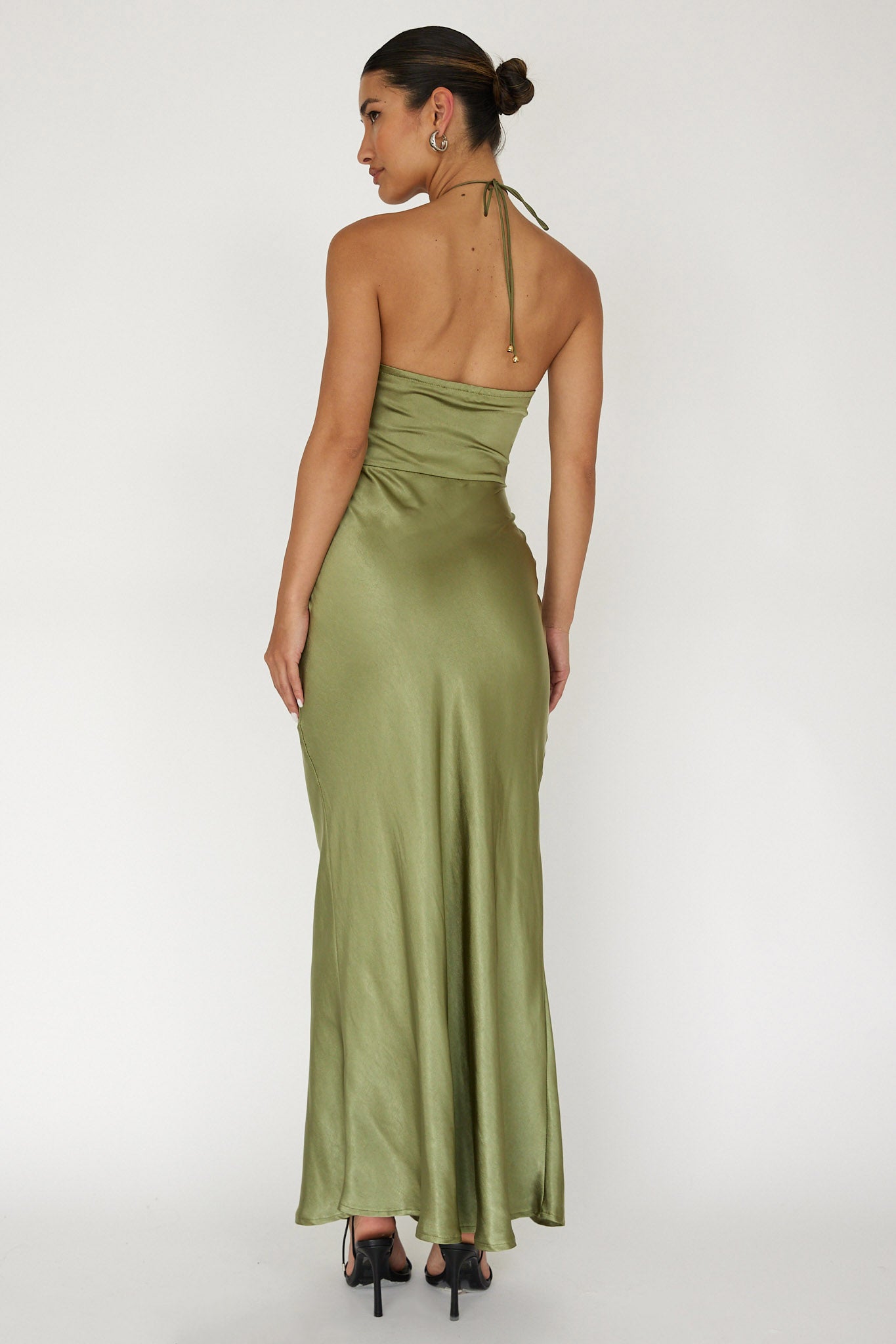 High Roller Flower Decoration Halter Dress Olive - L High Roller Flower Decoration Halter Dress Olive - L