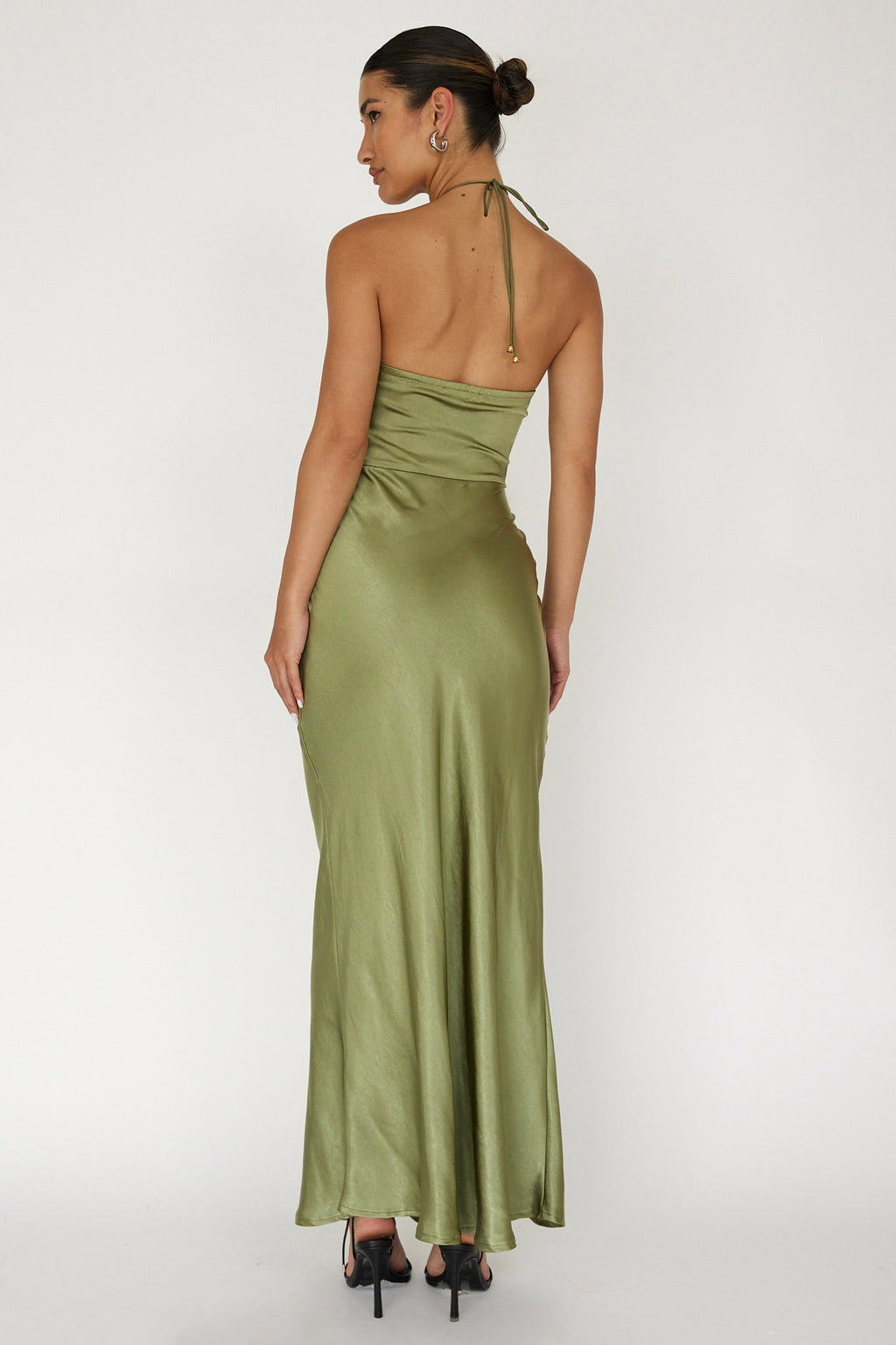 High Roller Flower Decoration Halter Dress Olive - L High Roller Flower Decoration Halter Dress Olive - L