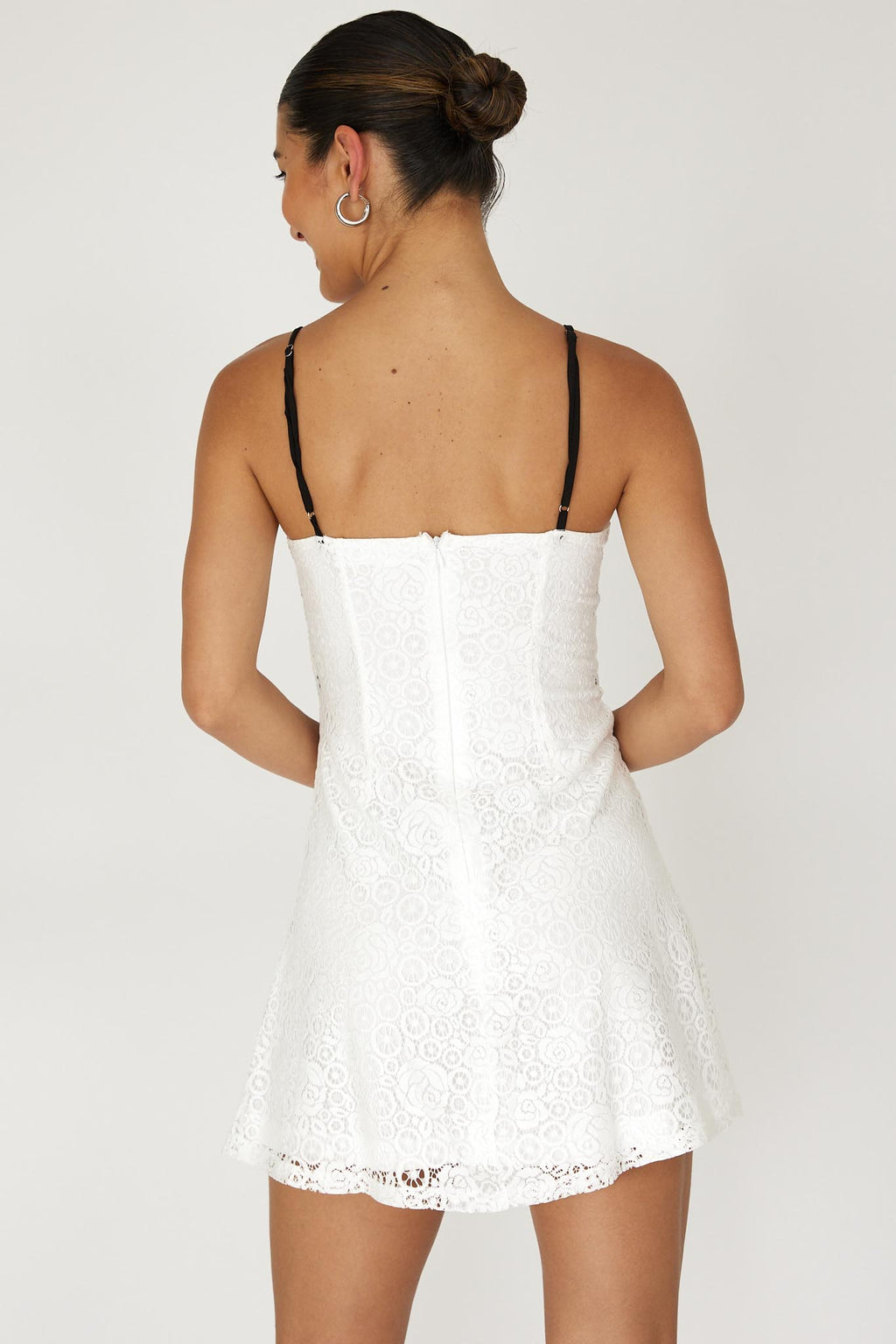 Find Your Way Lace Piping Mini Dress White by Selfie Leslie