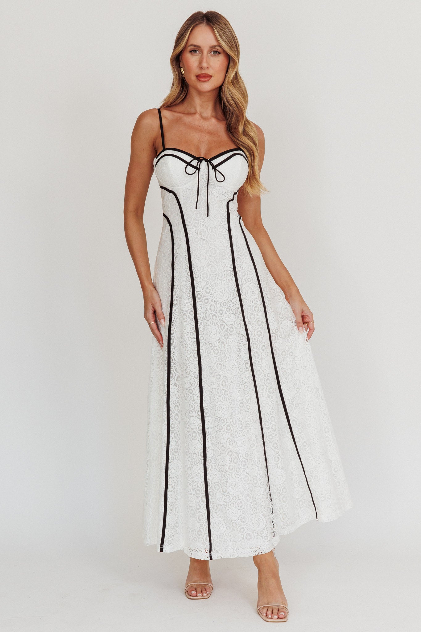 Find Your Way Lace Contrast Maxi Dress White by Selfie Leslie