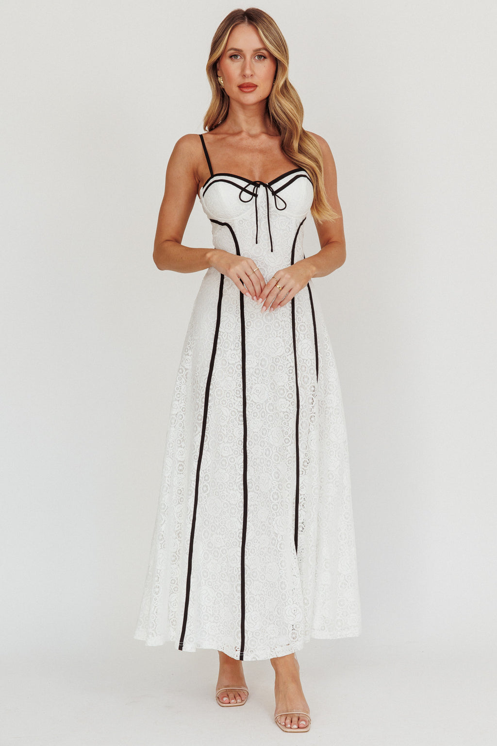 Find Your Way Lace Contrast Maxi Dress White by Selfie Leslie