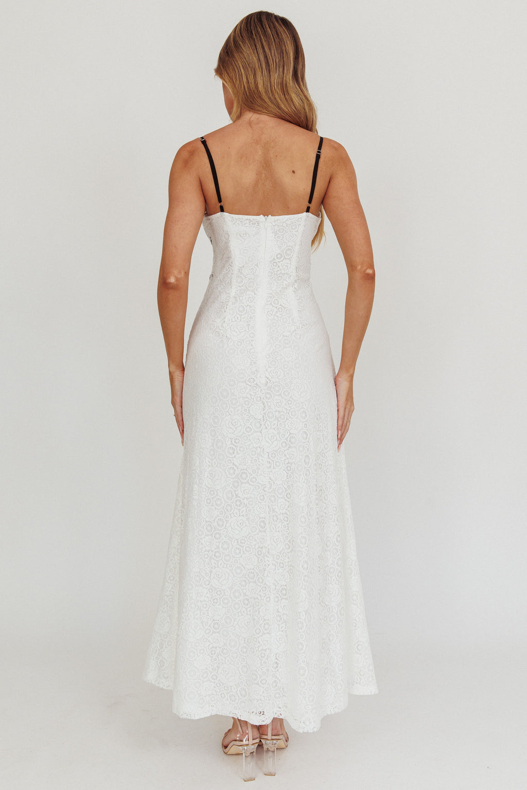 Find Your Way Lace Contrast Maxi Dress White by Selfie Leslie
