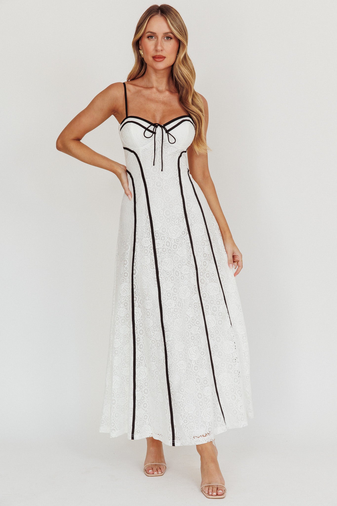 Find Your Way Lace Contrast Maxi Dress White by Selfie Leslie