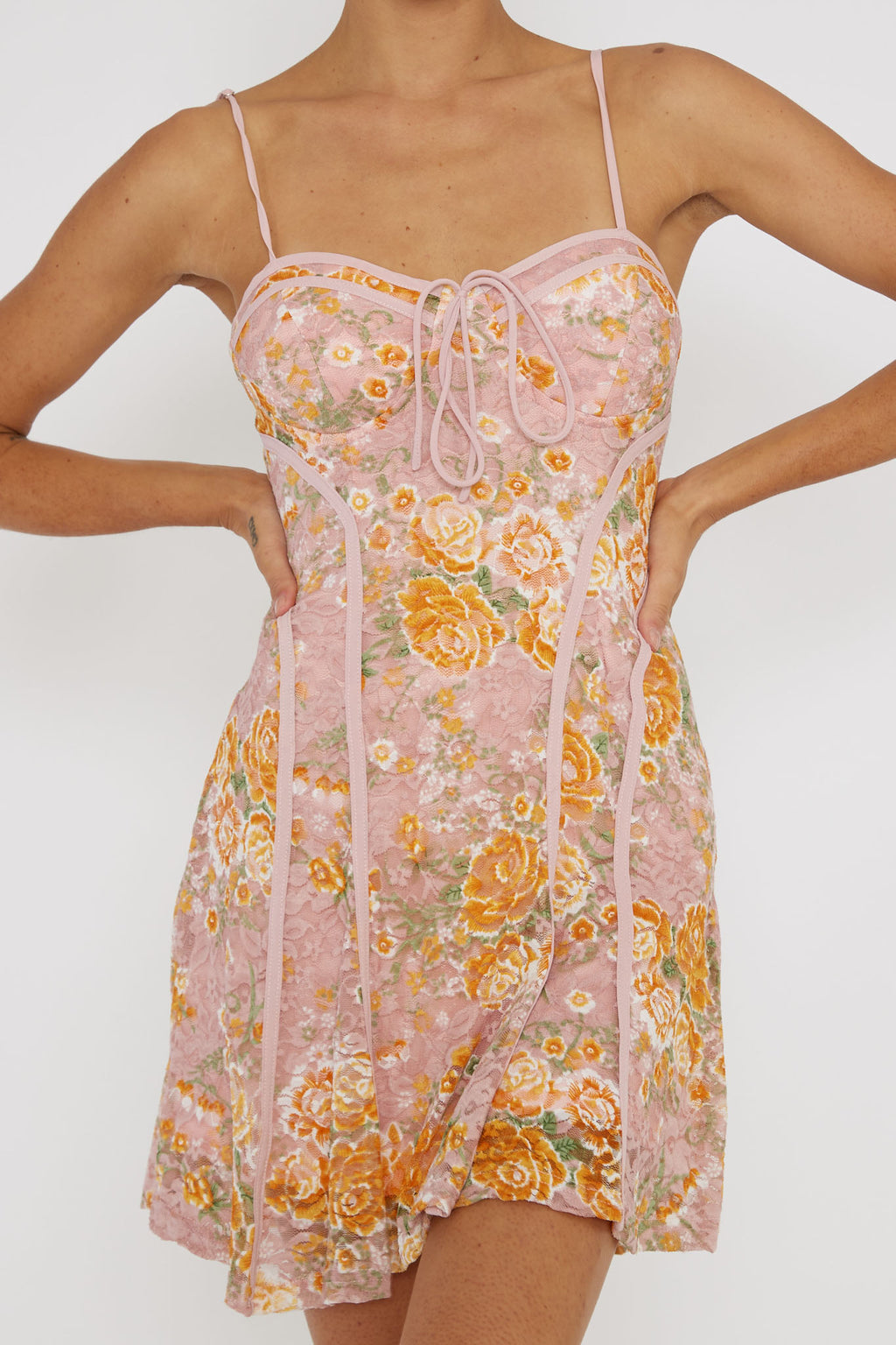 Find Your Way Lace Piping Mini Dress Pink by Selfie Leslie