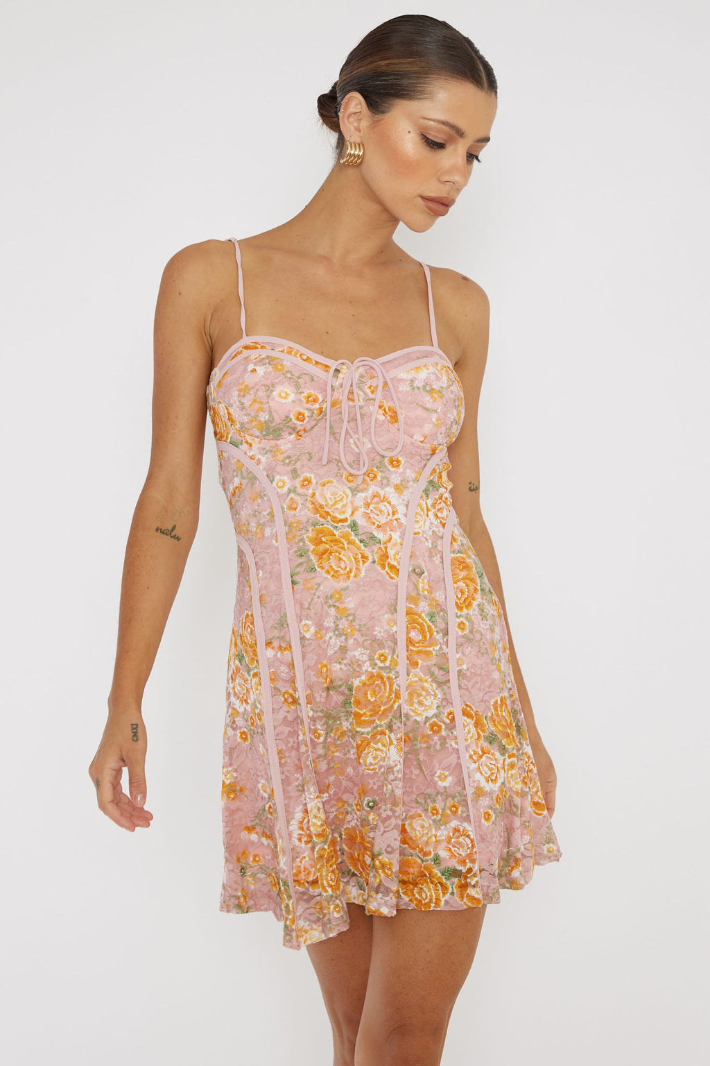 Find Your Way Lace Piping Mini Dress Pink by Selfie Leslie