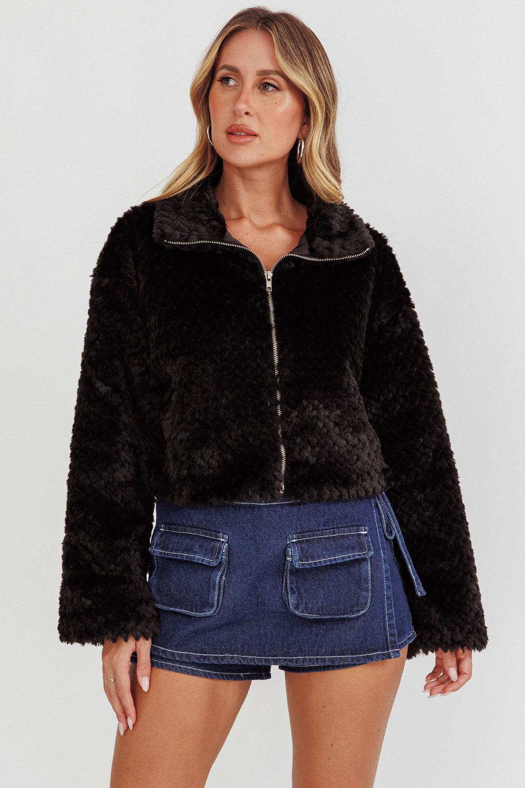Margeaux Faux Fur Jacket Black by Selfie Leslie