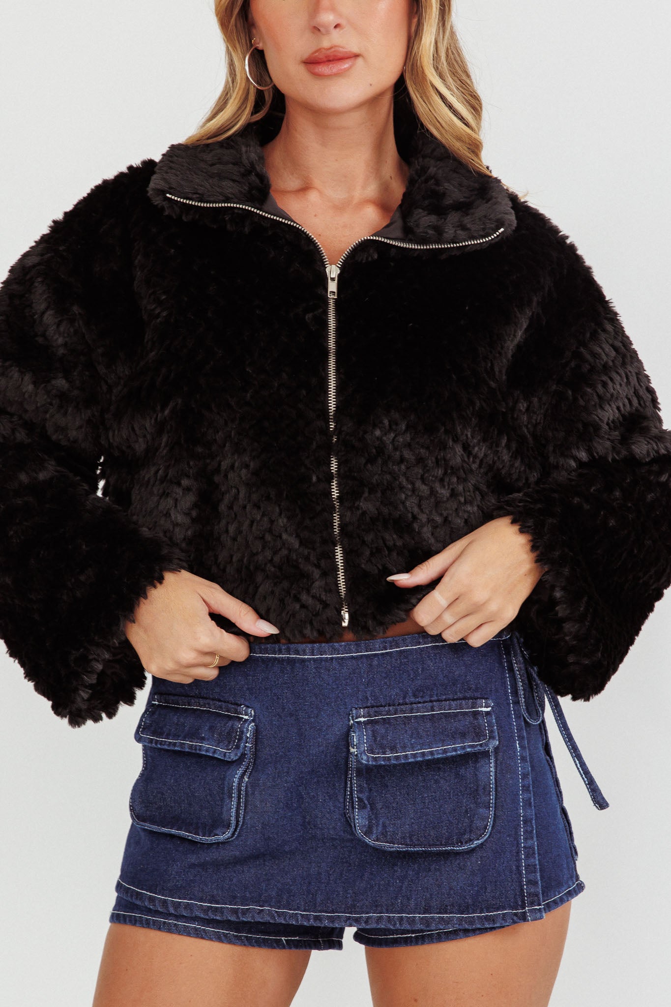 Margeaux Faux Fur Jacket Black by Selfie Leslie