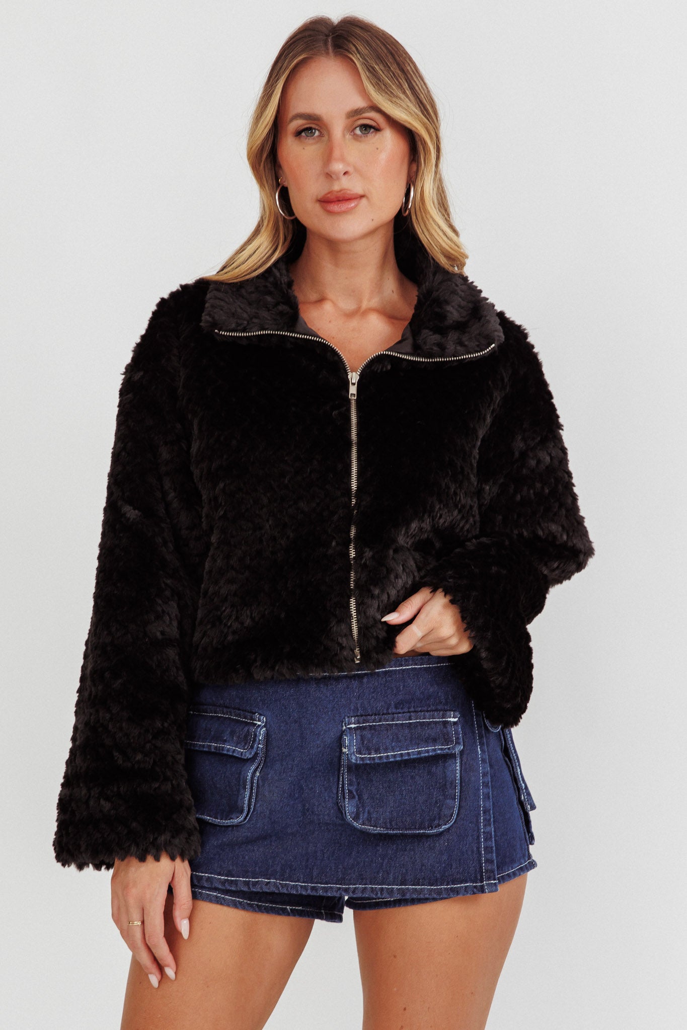 Margeaux Faux Fur Jacket Black by Selfie Leslie