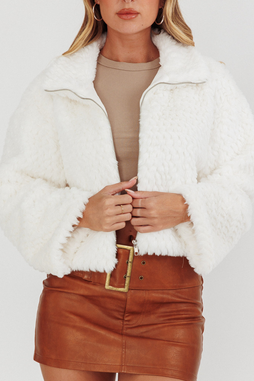 Margeaux Faux Fur Jacket White by Selfie Leslie