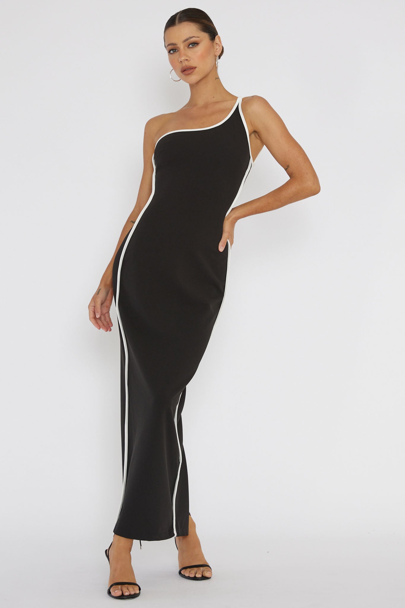 Brandee One-Shoulder Laced Back Dress Black by Selfie Leslie