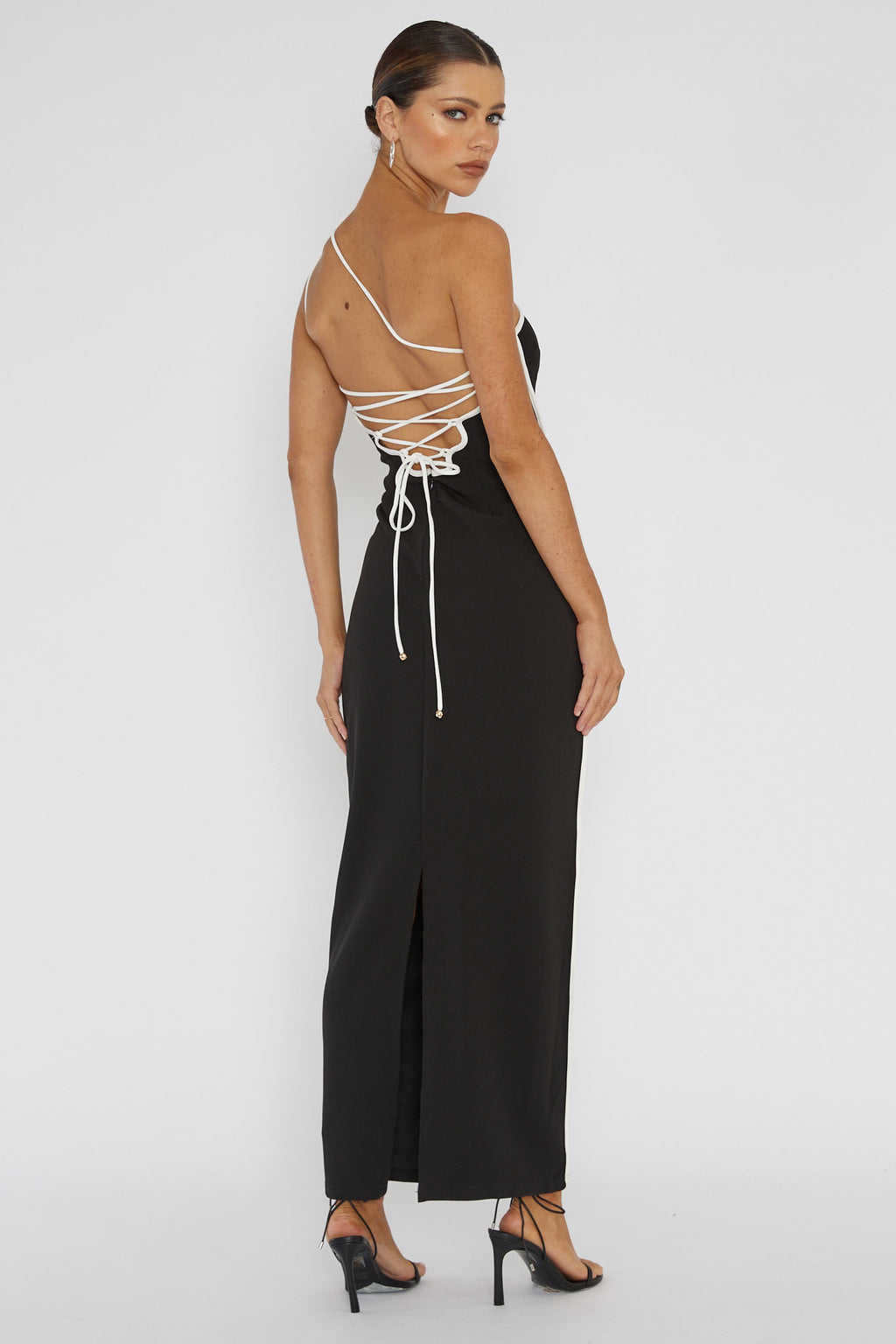 Brandee One-Shoulder Laced Back Dress Black by Selfie Leslie