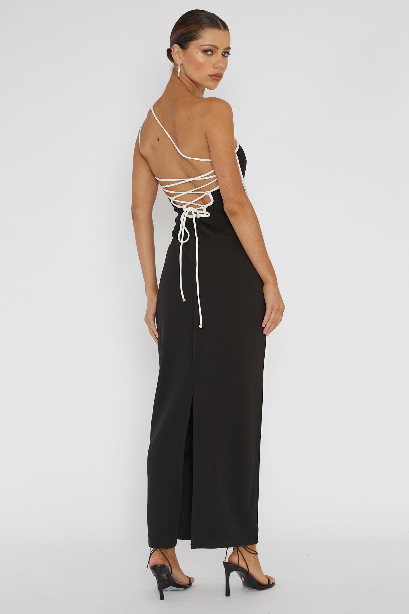 Brandee One-Shoulder Laced Back Dress Black by Selfie Leslie