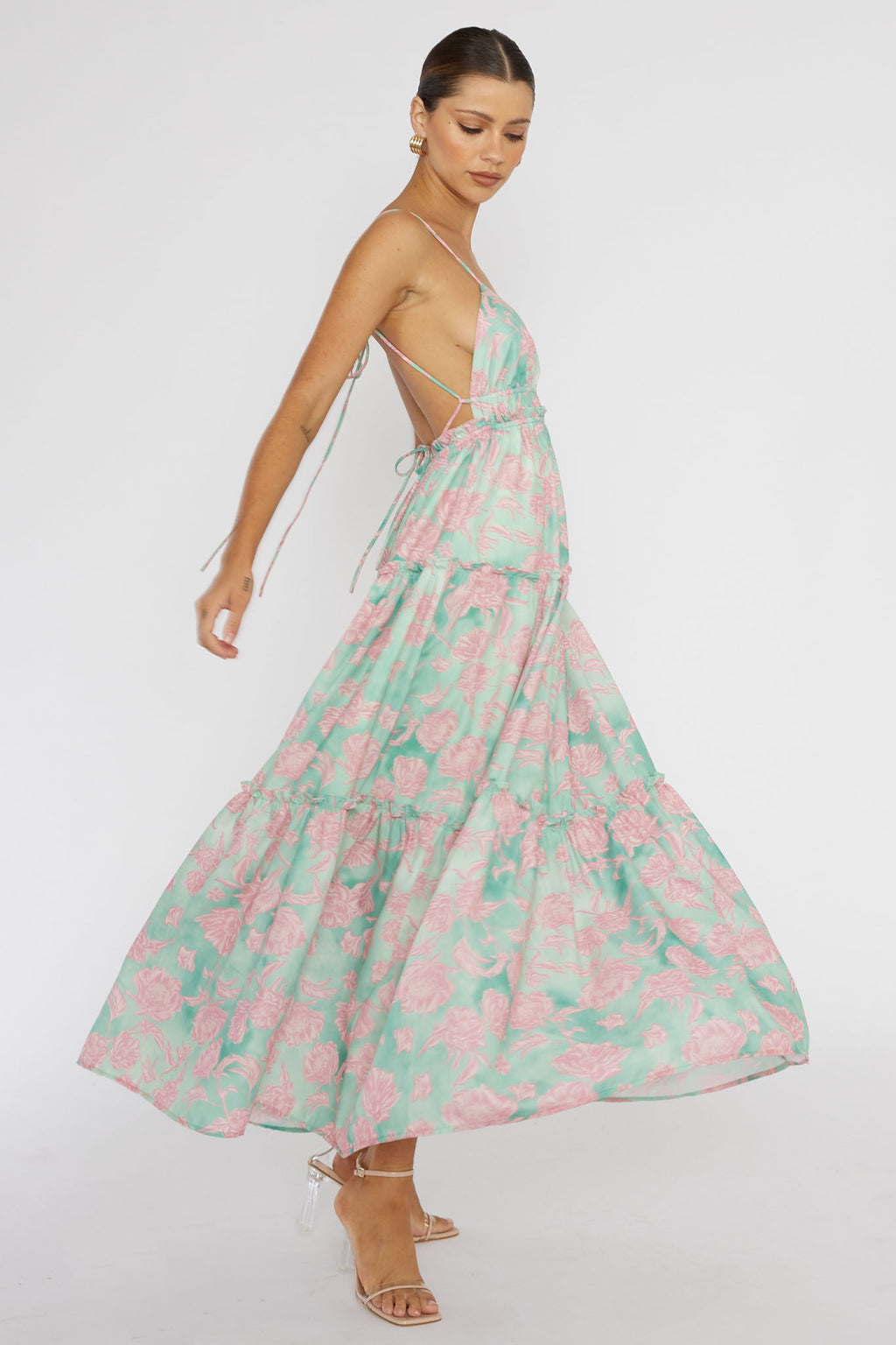 Candid Shot Open Back Midi Dress Floral Pink by Selfie Leslie