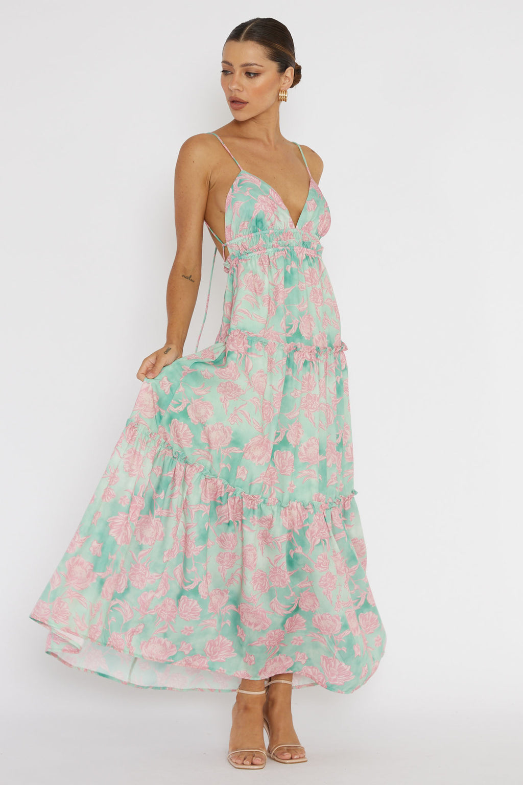 Candid Shot Open Back Midi Dress Floral Pink by Selfie Leslie
