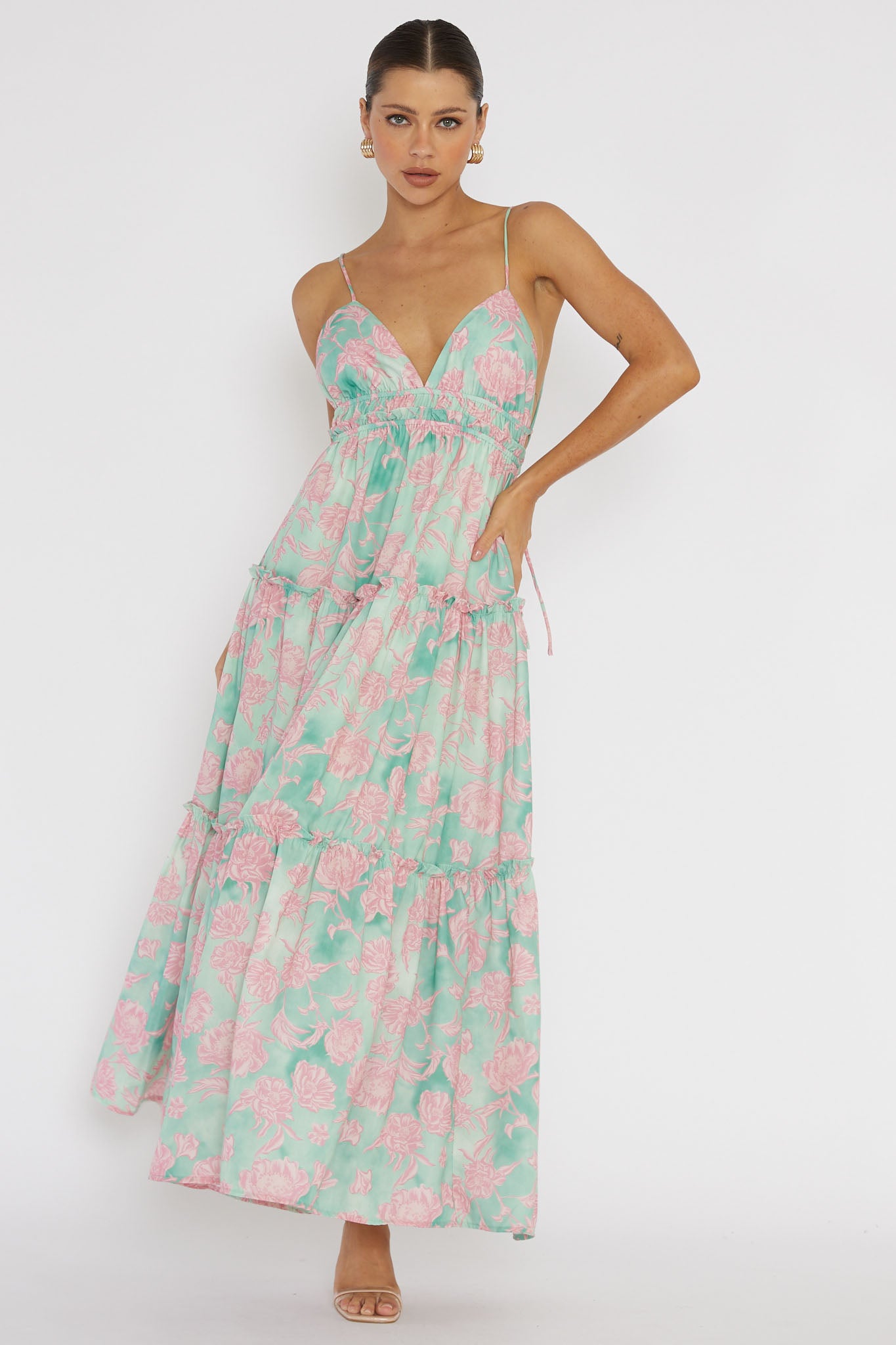 Candid Shot Open Back Midi Dress Floral Pink by Selfie Leslie