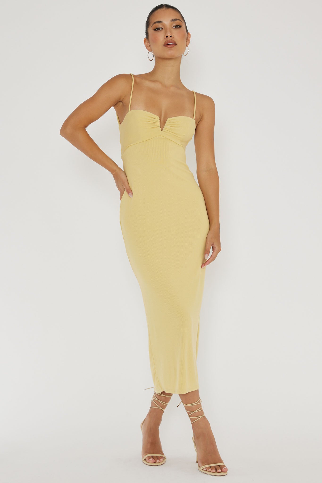 Namrata Twist Back Ribbed Midi Dress Lemon by Selfie Leslie