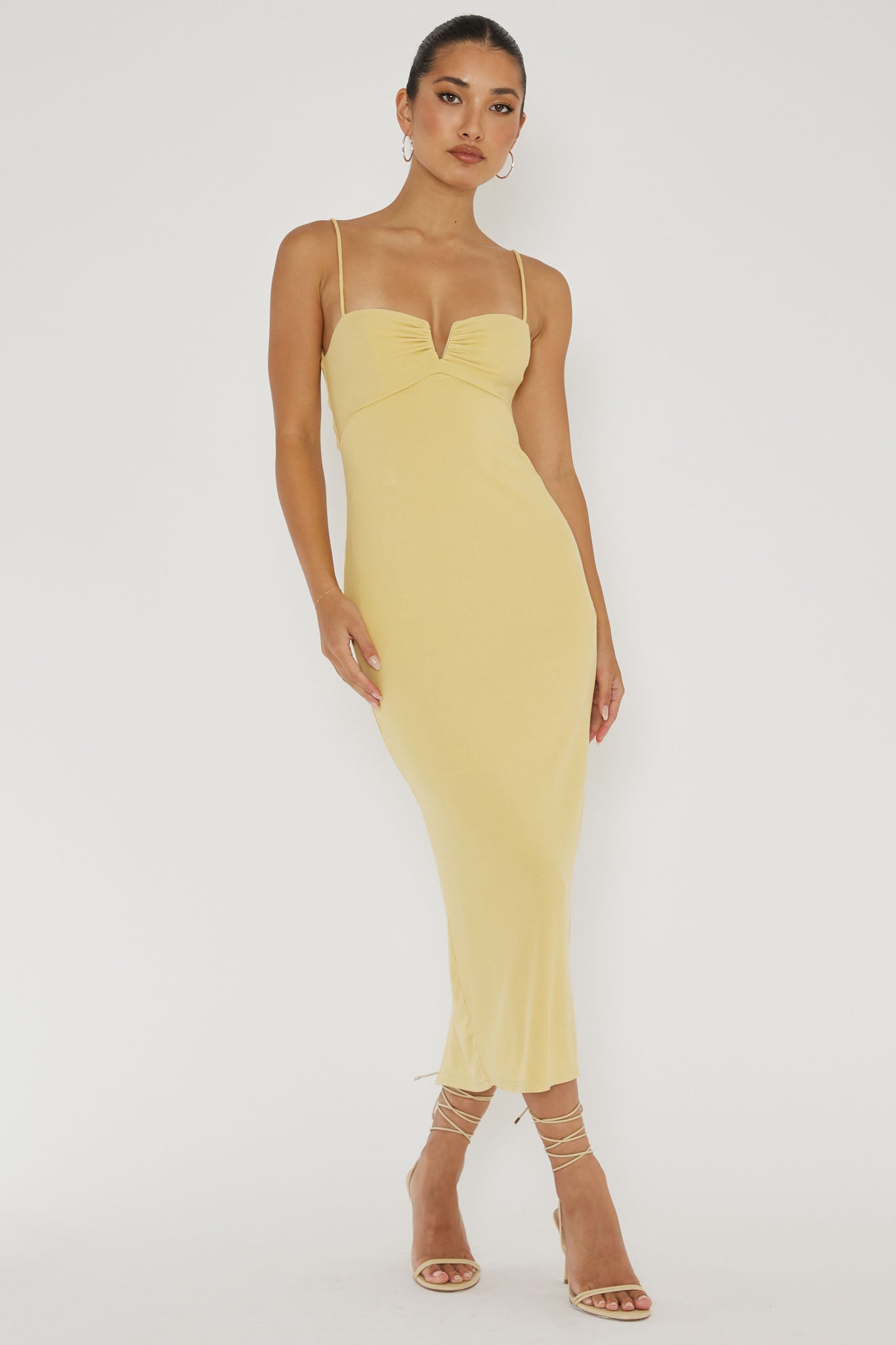 Namrata Twist Back Ribbed Midi Dress Lemon by Selfie Leslie