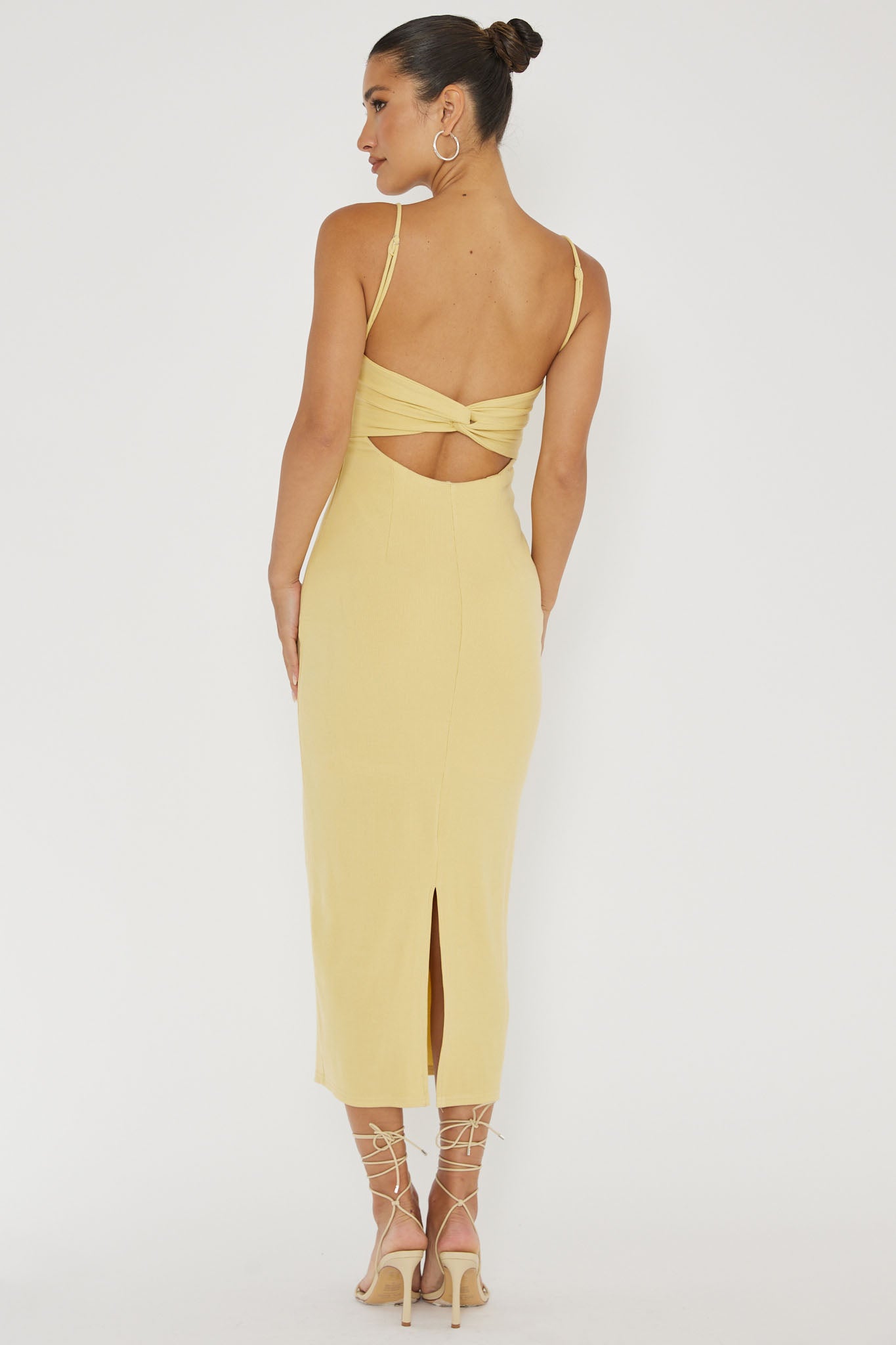 Namrata Twist Back Ribbed Midi Dress Lemon by Selfie Leslie