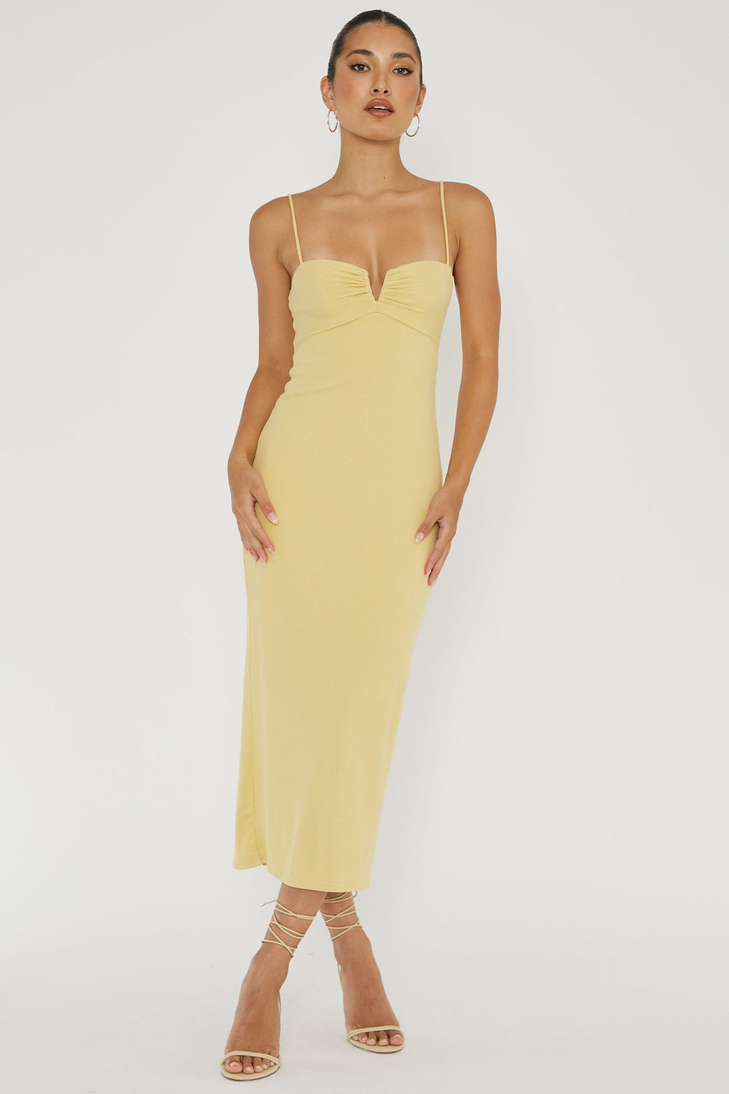 Namrata Twist Back Ribbed Midi Dress Lemon by Selfie Leslie
