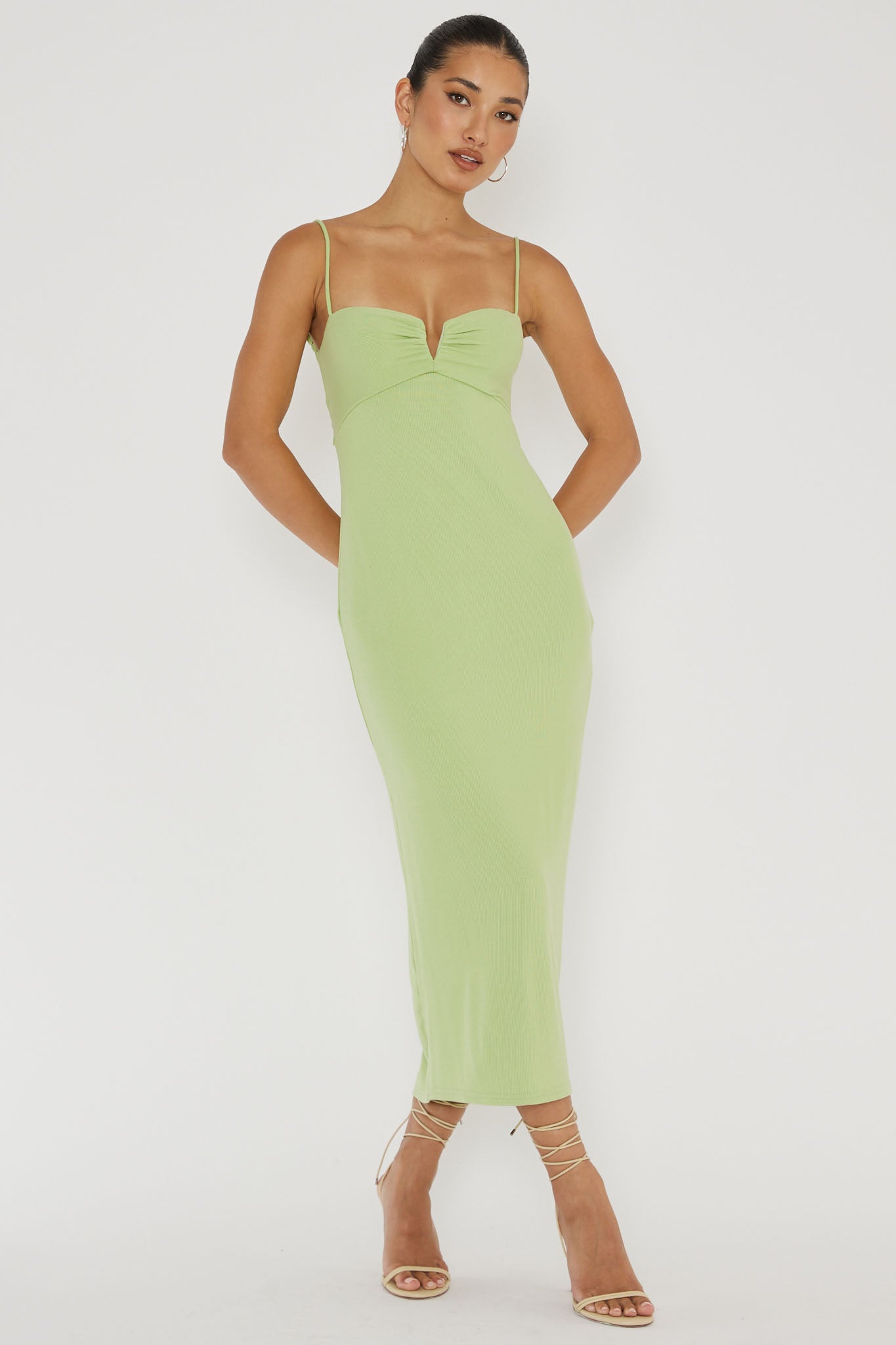 Namrata Twist Back Ribbed Midi Dress Matcha by Selfie Leslie