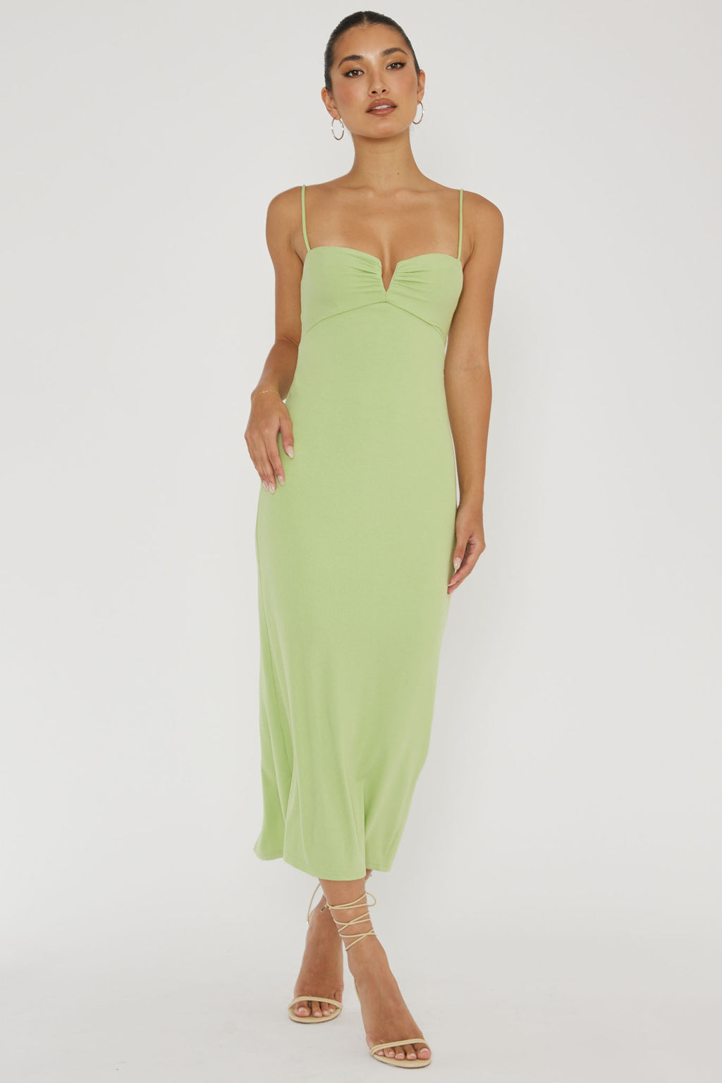 Namrata Twist Back Ribbed Midi Dress Matcha by Selfie Leslie