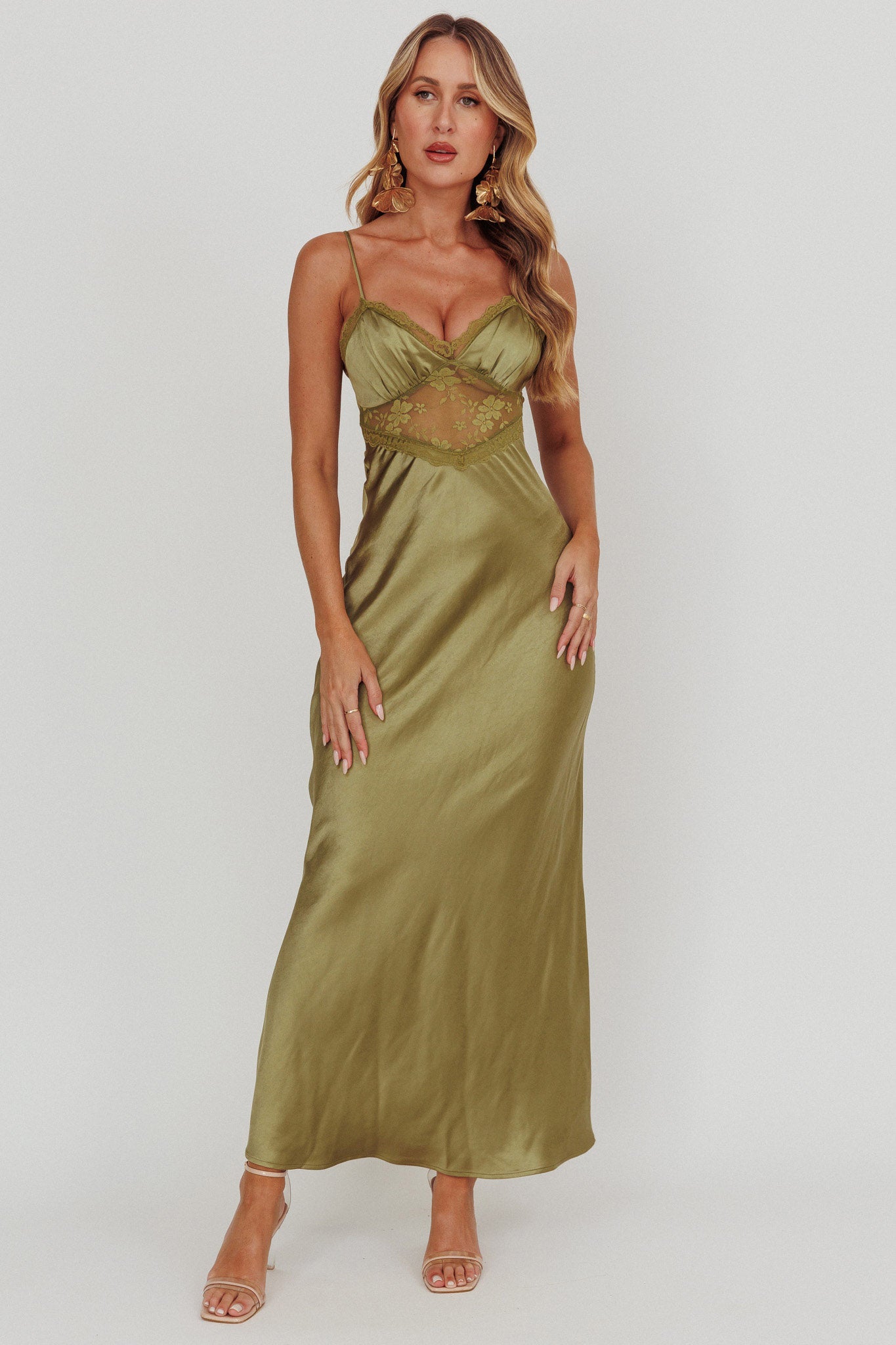 Her theory Lace Trim Maxi Dress Olive - XL Her theory Lace Trim Maxi Dress Olive - XL