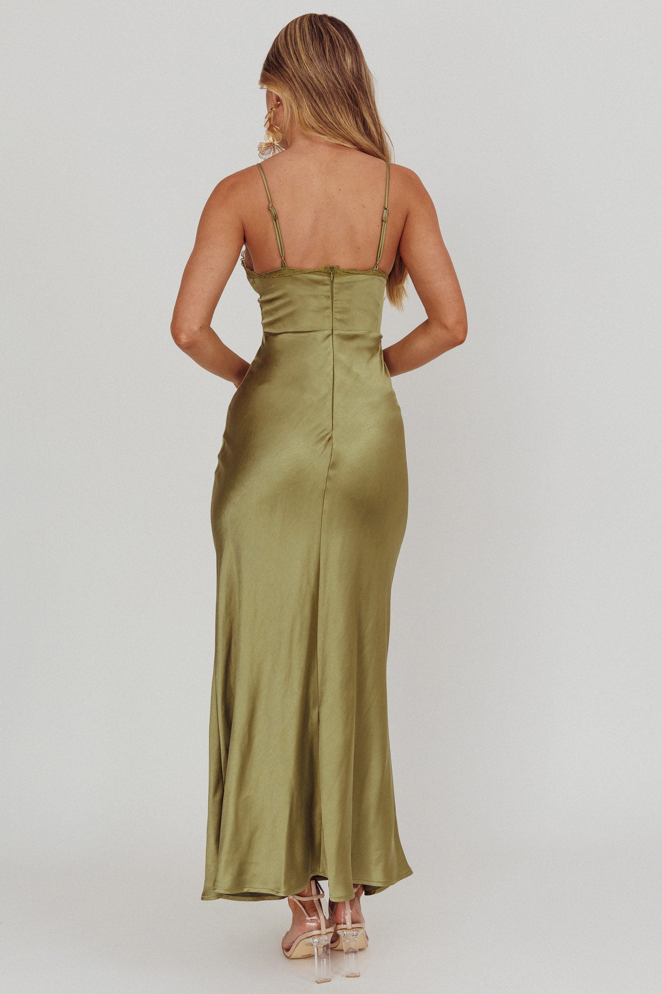 Her theory Lace Trim Maxi Dress Olive - XL Her theory Lace Trim Maxi Dress Olive - XL