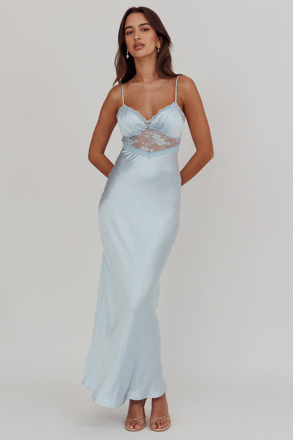 Her theory Lace Trim Maxi Dress Steel Blue by Selfie Leslie