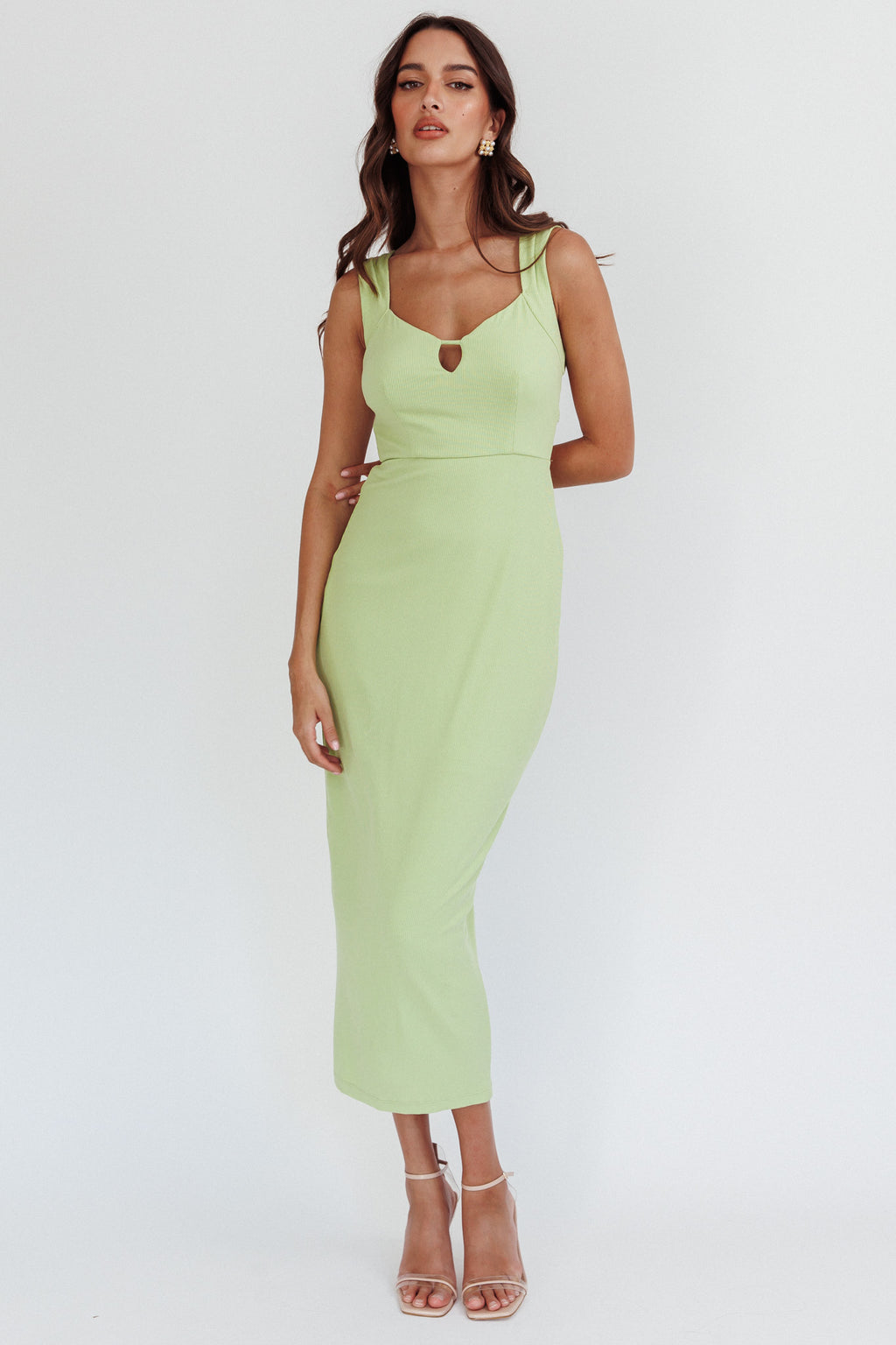 Jennine Lace-Up Back Midi Dress Matcha by Selfie Leslie