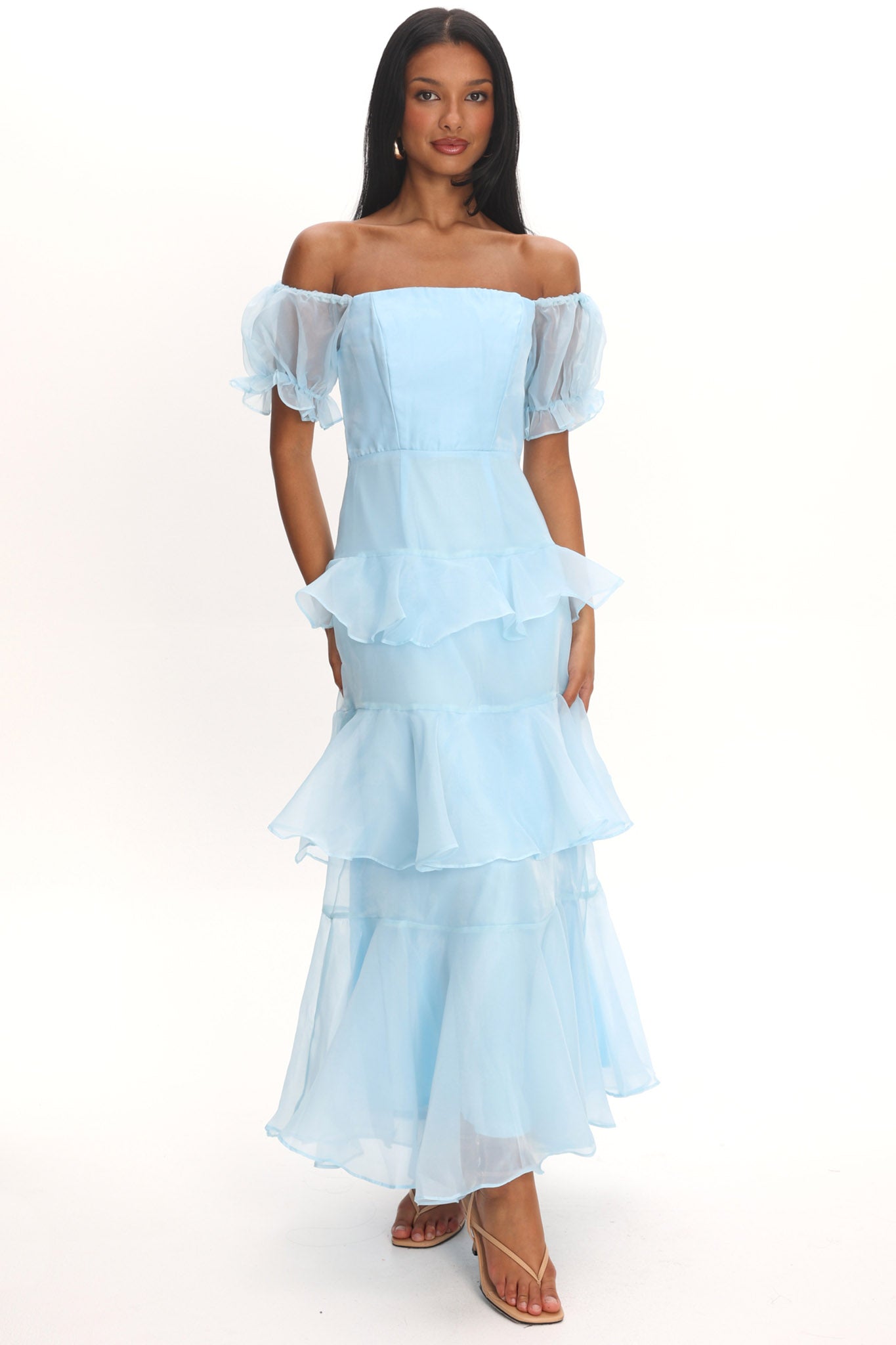 Delwynn Puff Sleeve Layered Midi Dress Blue– Selfie Leslie