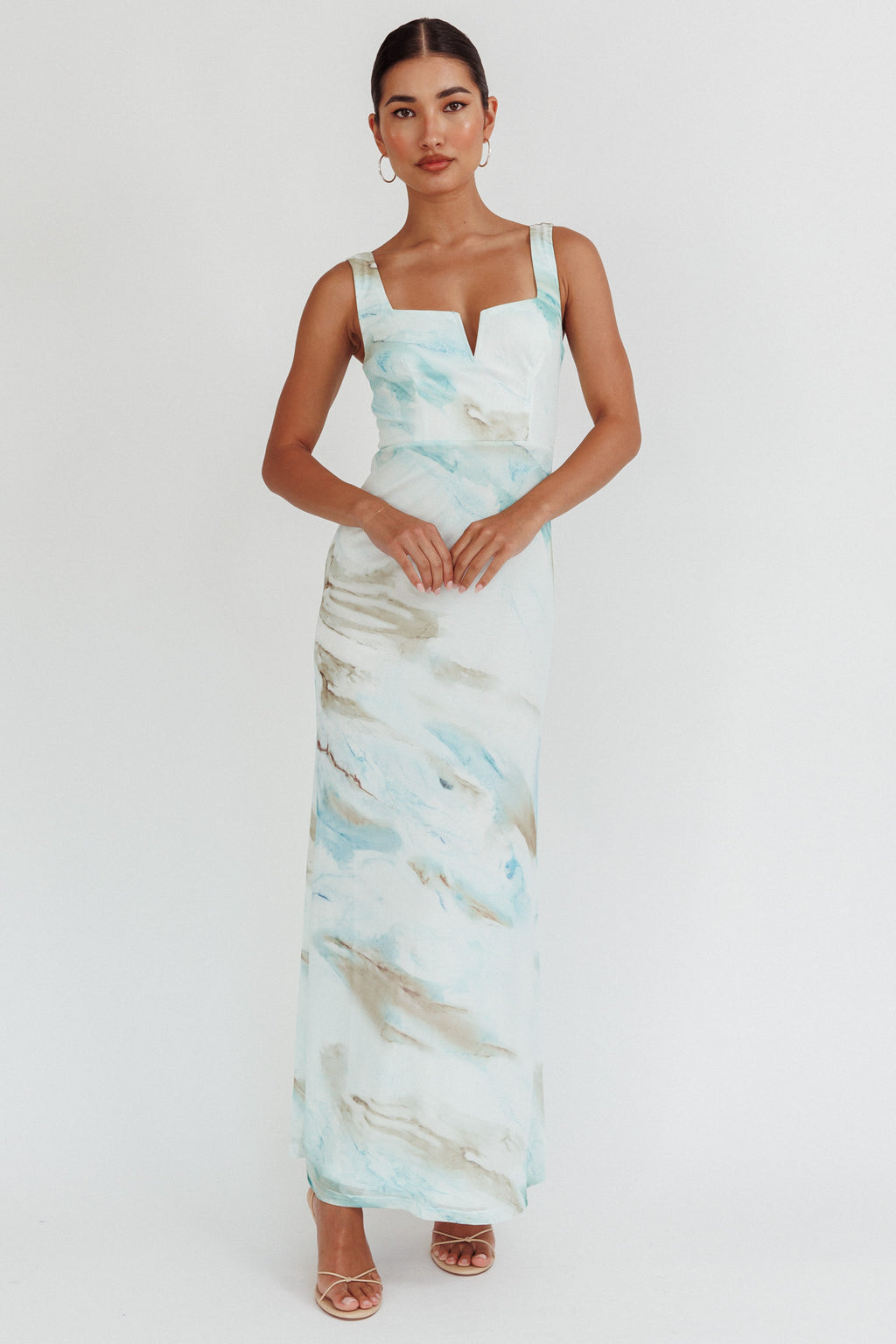 Jovelle Strappy Back Maxi Dress Marble Blue by Selfie Leslie
