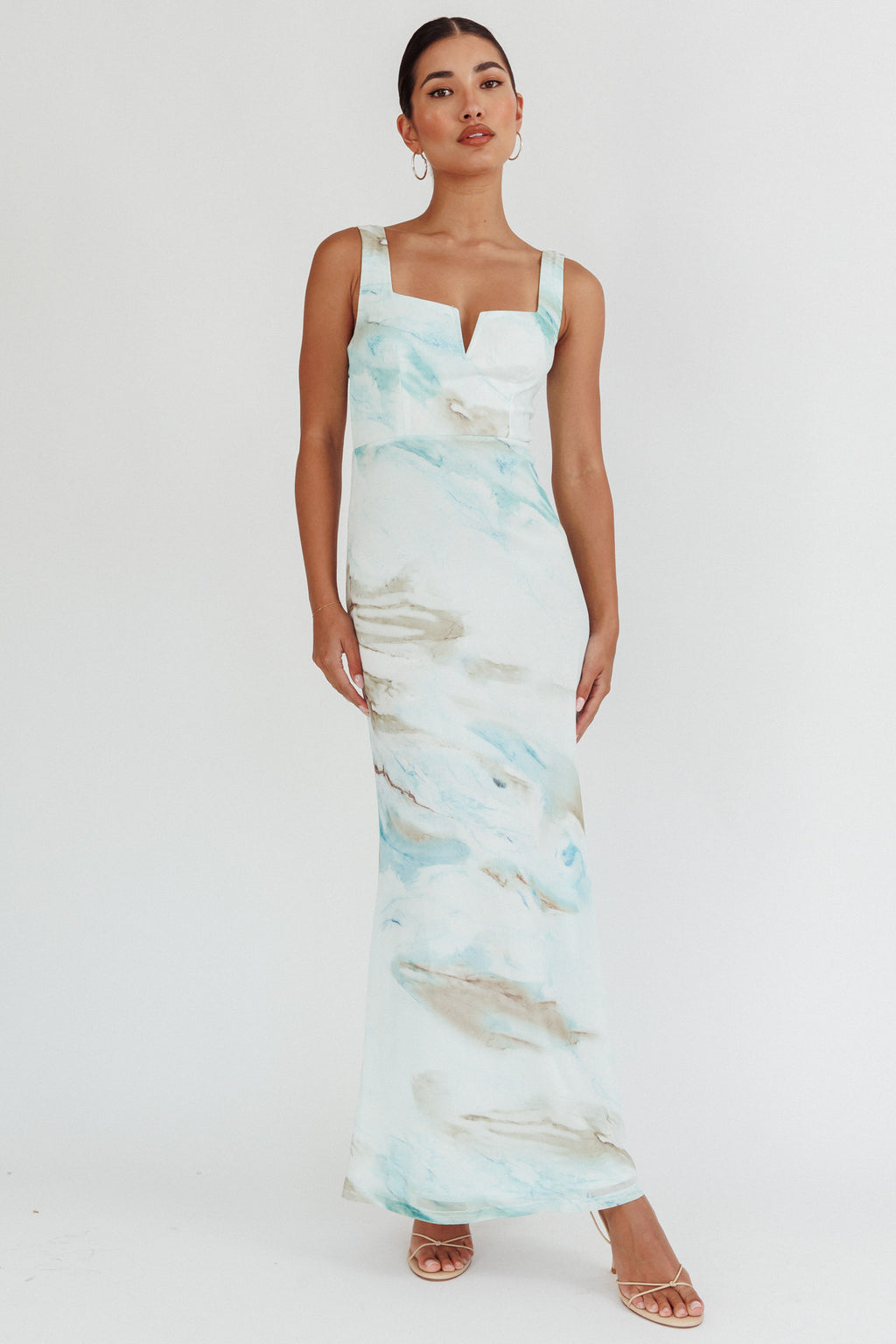 Jovelle Strappy Back Maxi Dress Marble Blue by Selfie Leslie