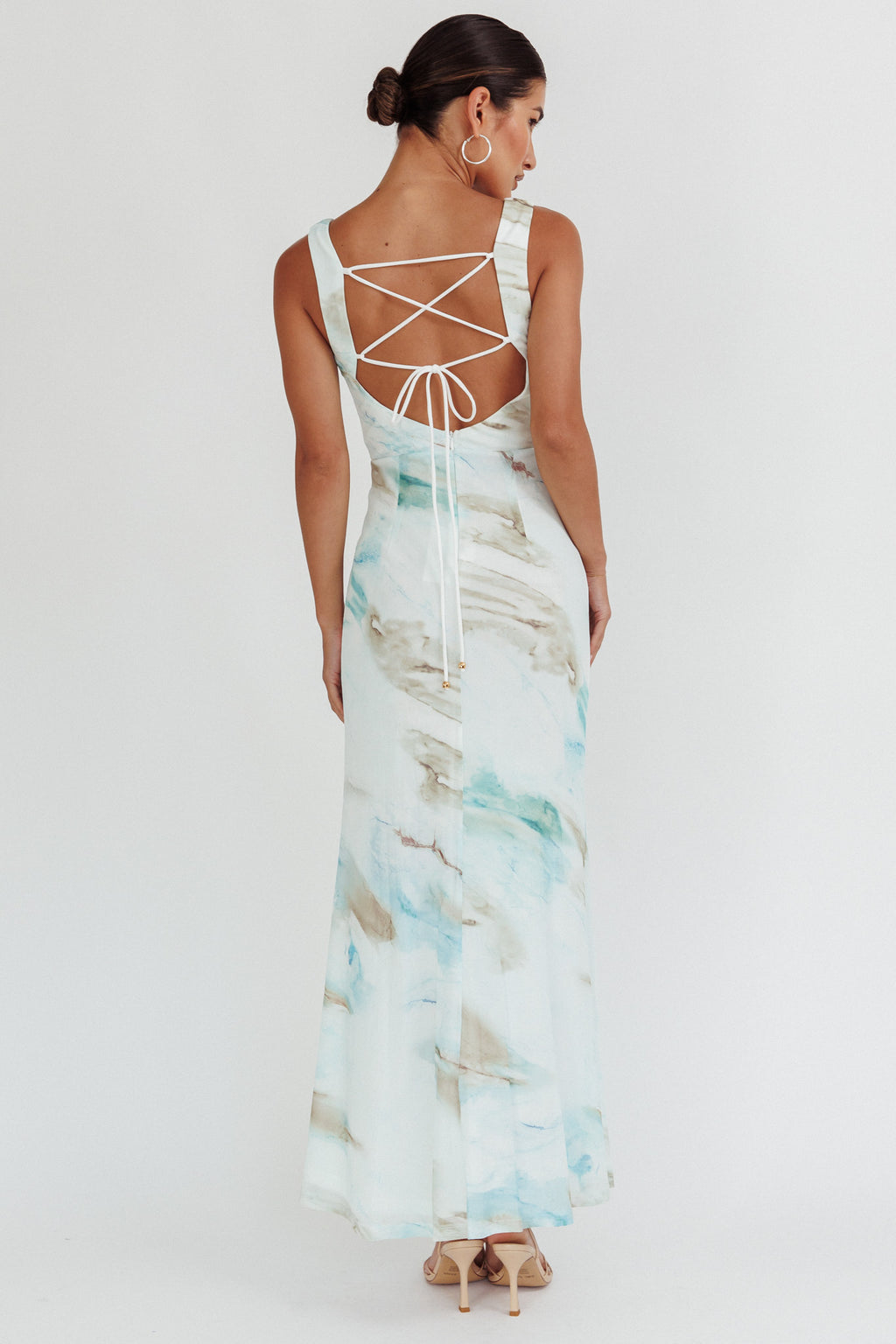 Jovelle Strappy Back Maxi Dress Marble Blue by Selfie Leslie