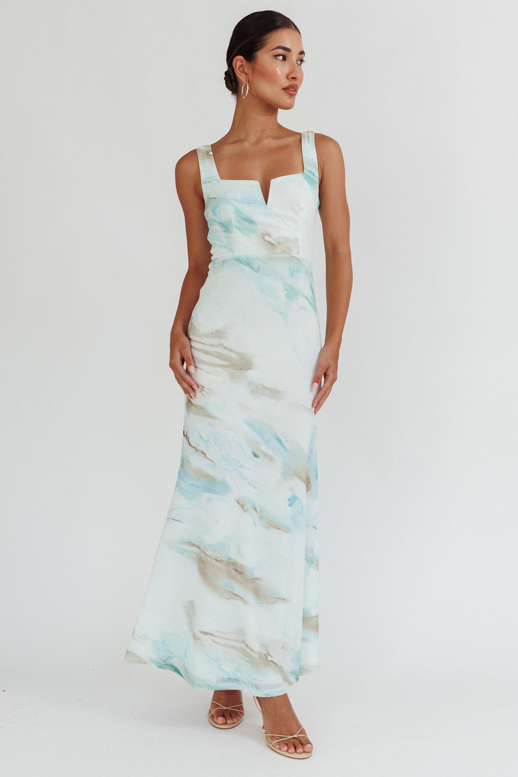 Jovelle Strappy Back Maxi Dress Marble Blue by Selfie Leslie