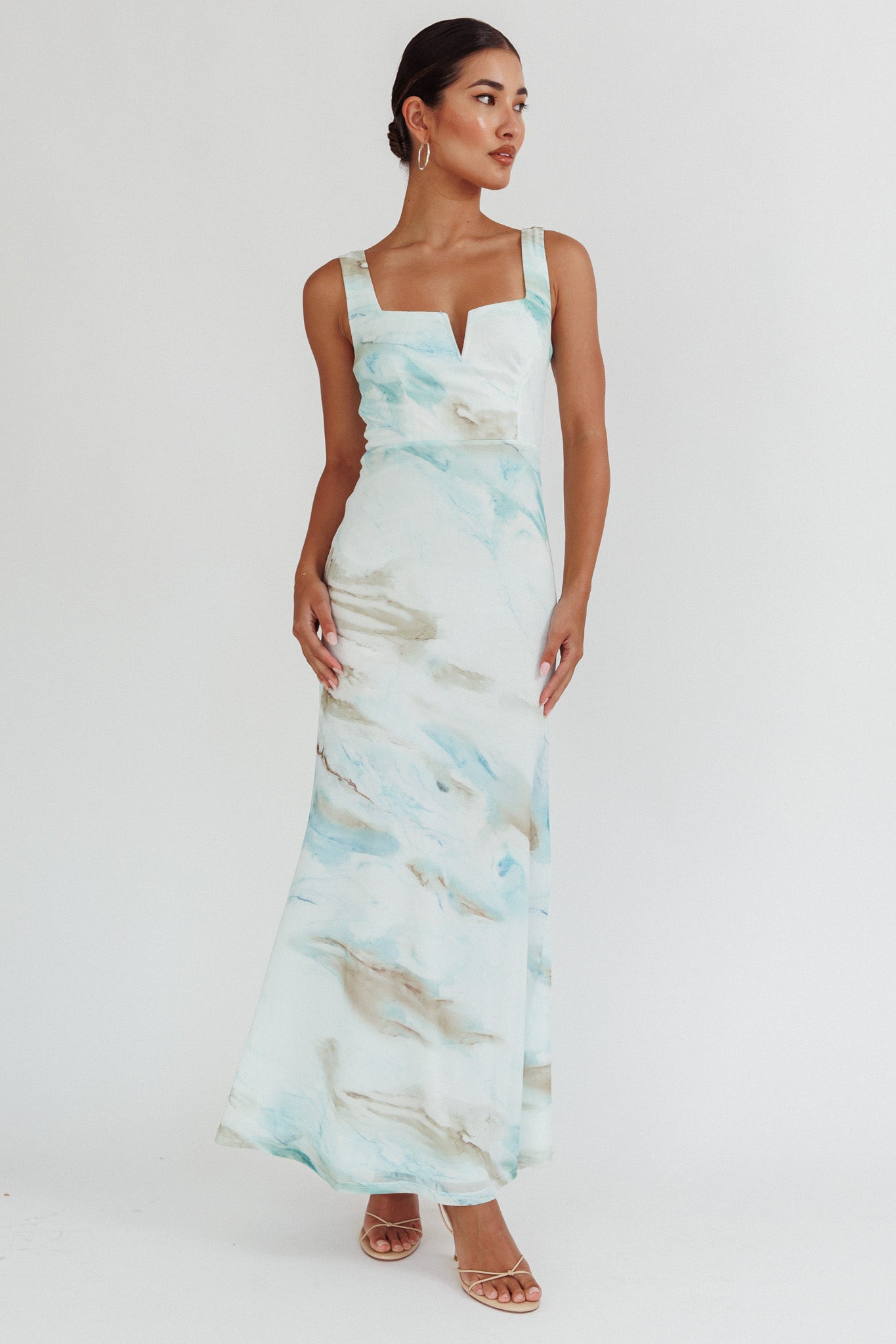 Jovelle Strappy Back Maxi Dress Marble Blue by Selfie Leslie