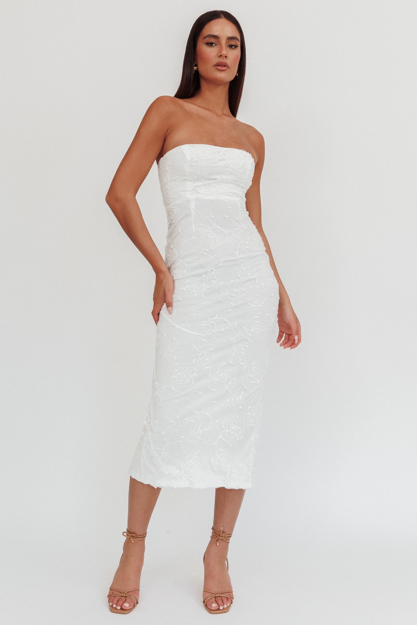 Bia Strapless Embroidered Midi Dress White by Selfie Leslie