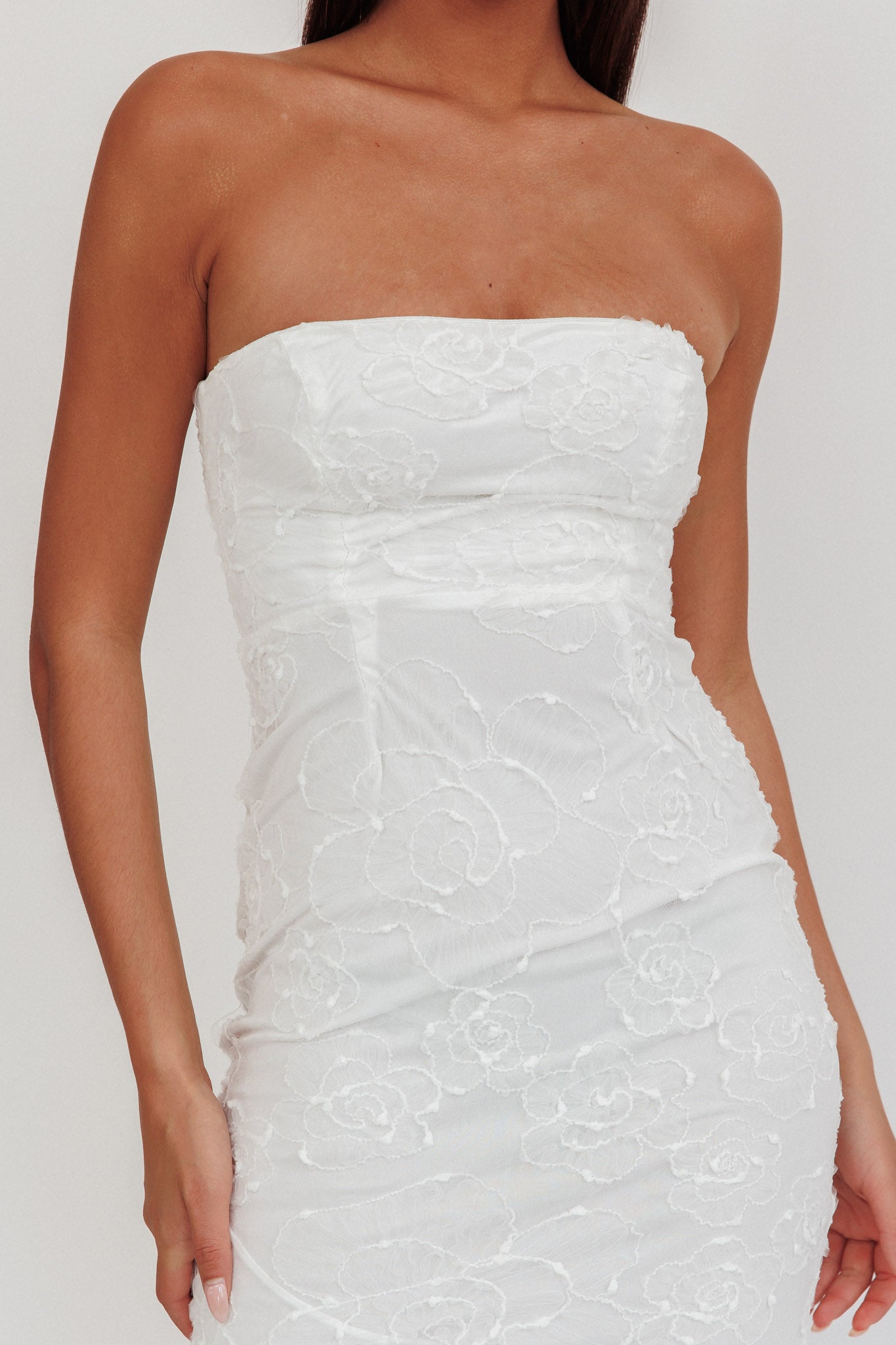 Bia Strapless Embroidered Midi Dress White XL