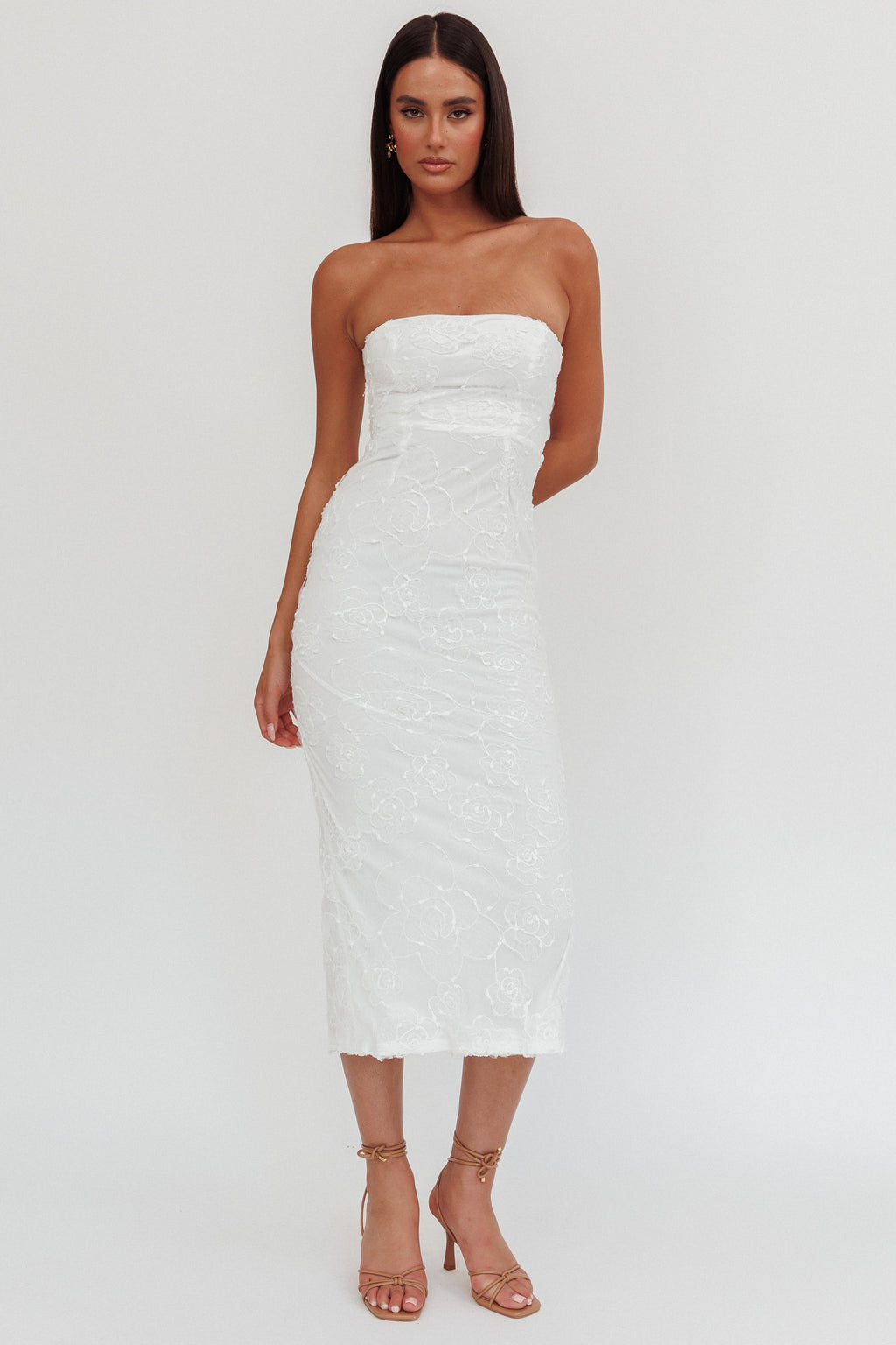 Bia Strapless Embroidered Midi Dress White by Selfie Leslie