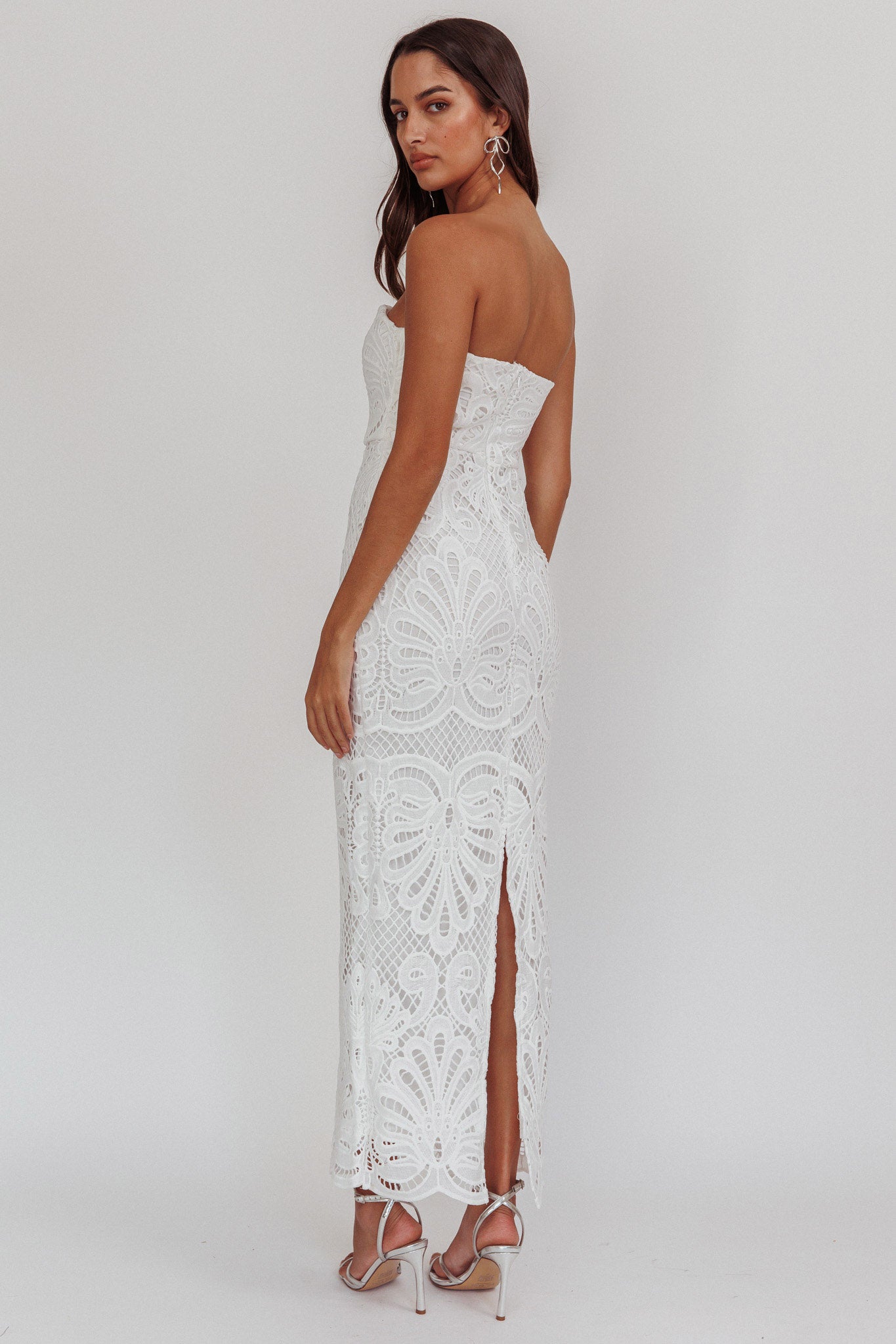 Bia Strapless Lace Embroidered Maxi Dress White by Selfie Leslie