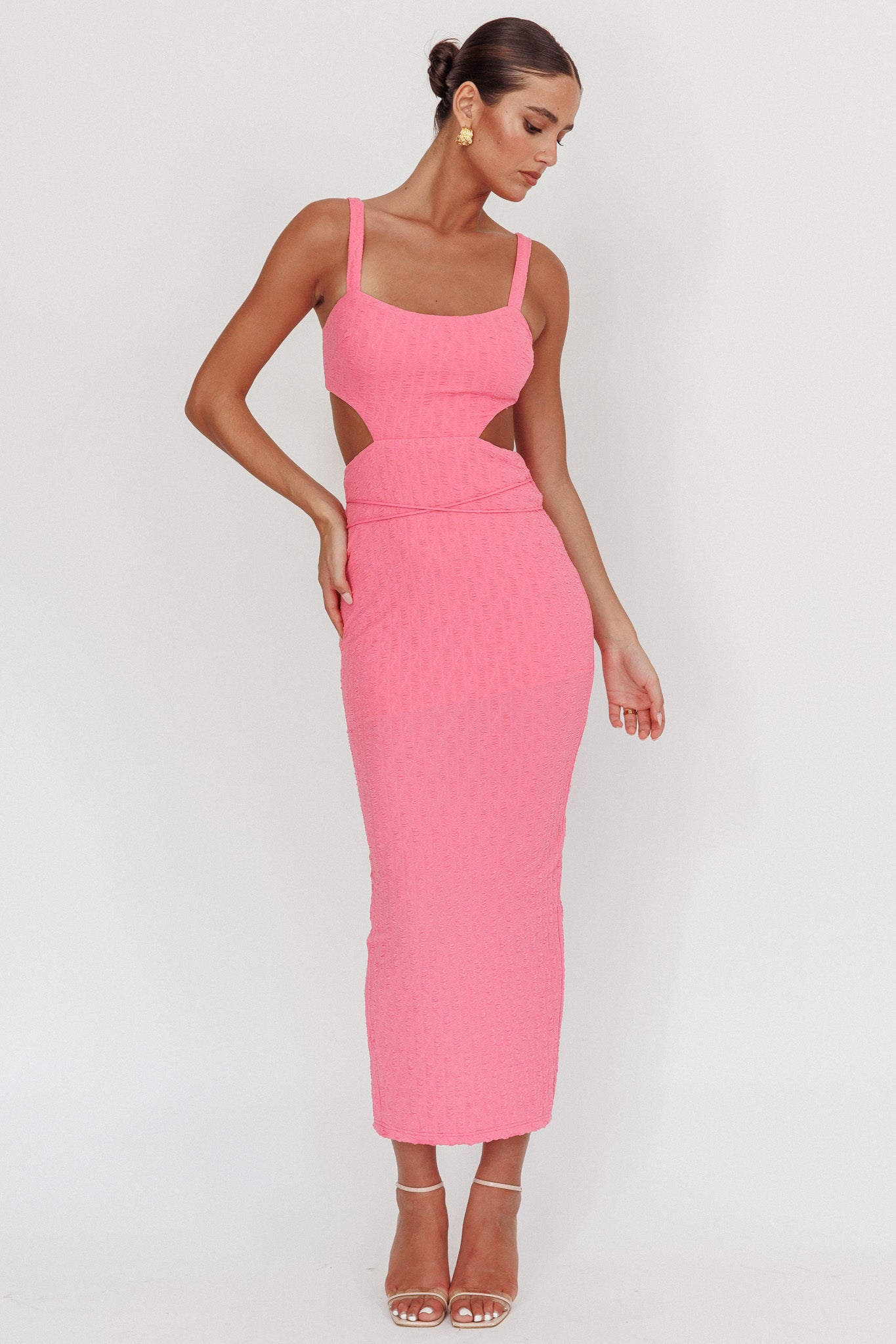 Piera Cut-Out Waist Maxi Dress Hot Pink by Selfie Leslie